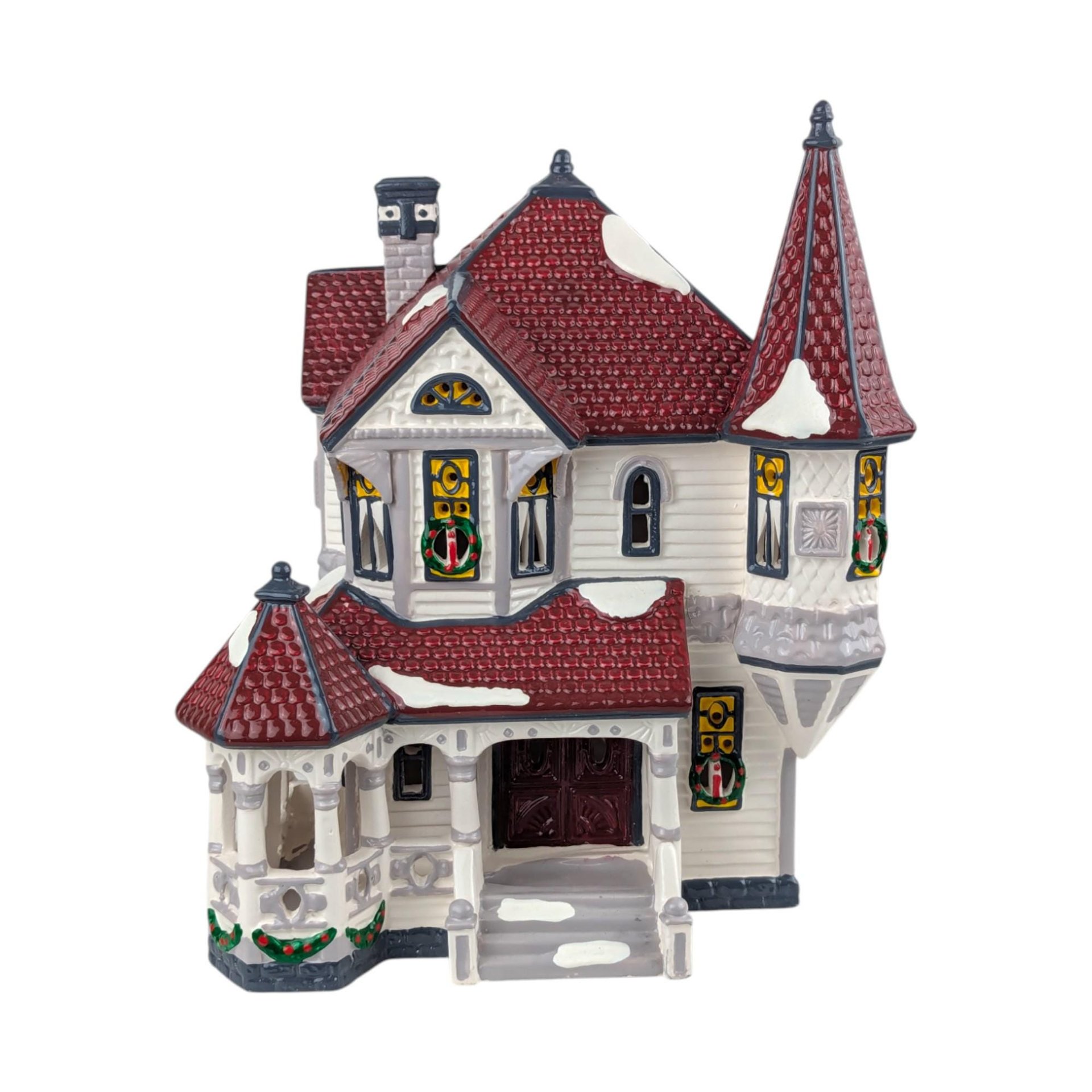 Vintage 1990 Dept 56 Queen Anne Victorian: Lighted Snow Village House
