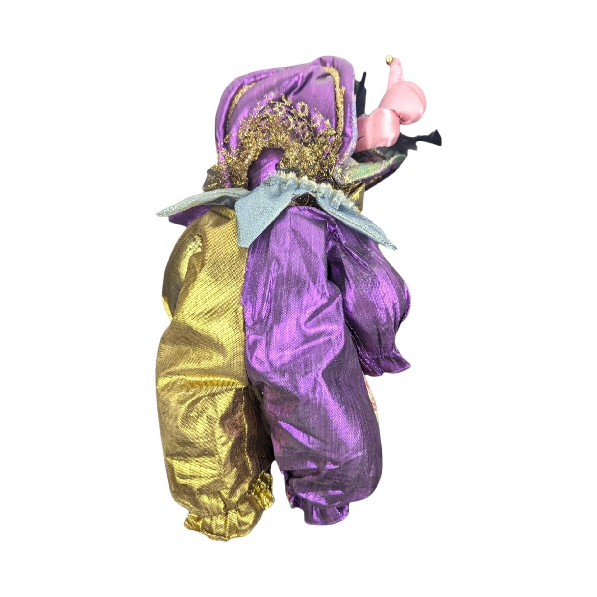 Vintage Harlequin Jester Porcelain Doll: Collectible Clown Decor