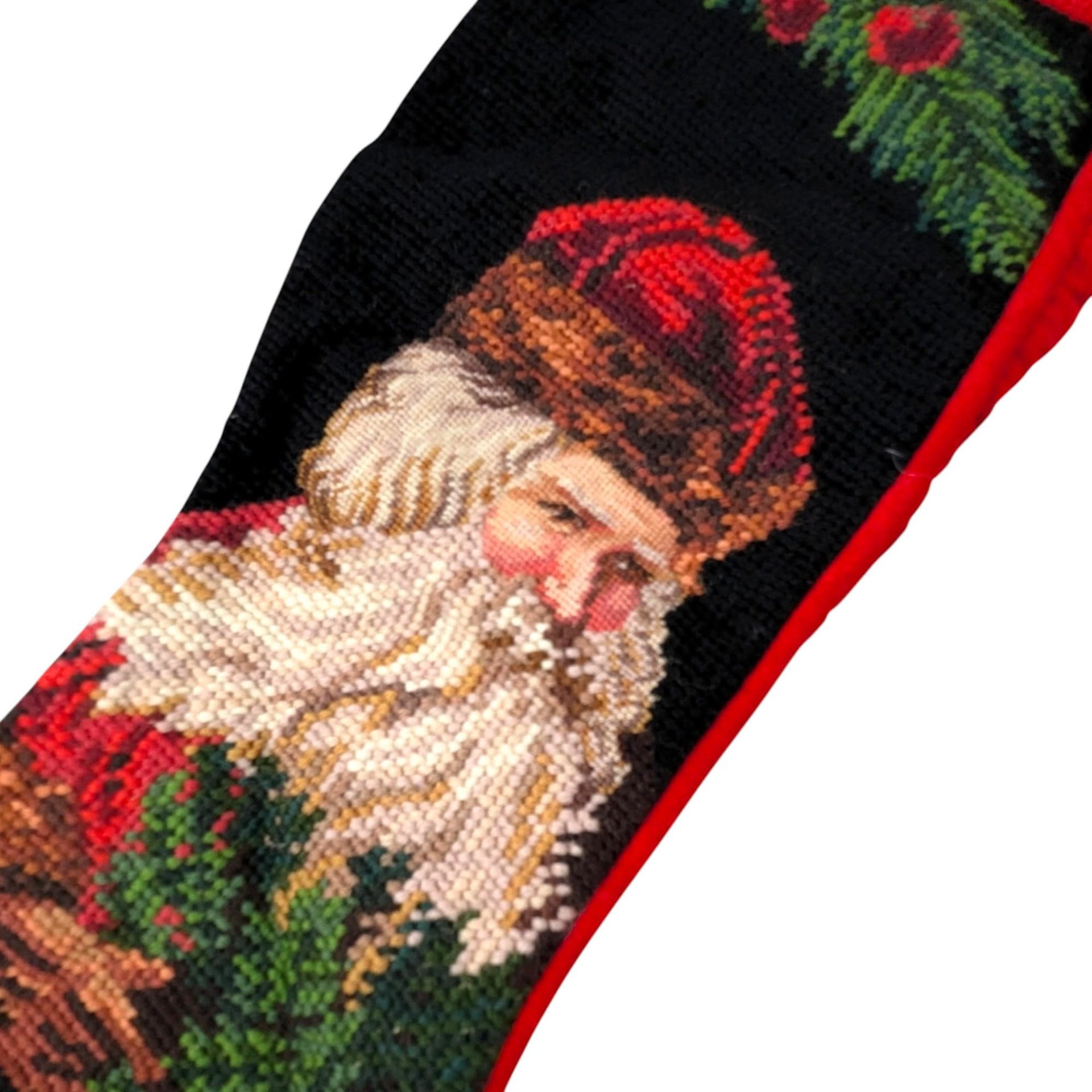 Vintage Old World Santa Needlepoint Stocking: 20" Handmade Holiday Decor