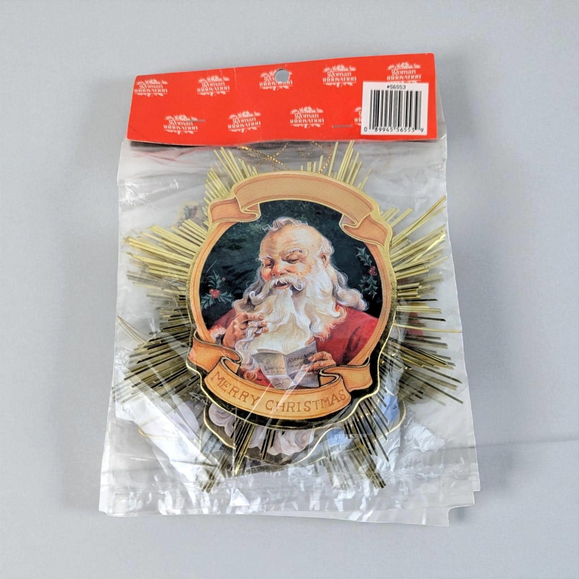 Vintage 1991 Santa Starburst Ornaments: Gold Foil Christmas Decor, Set of 4