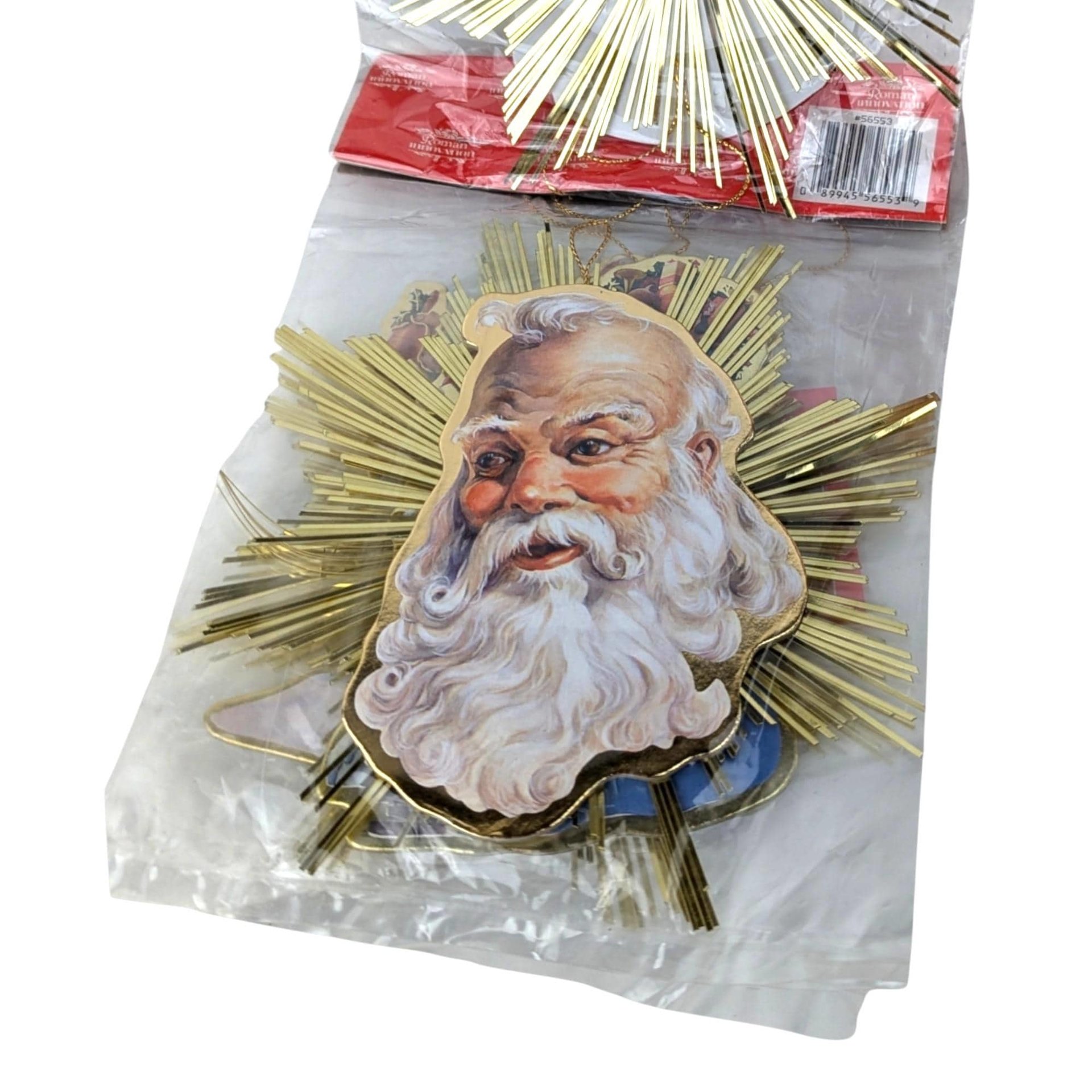 Vintage 1991 Santa Starburst Ornaments: Gold Foil Christmas Decor, Set of 4