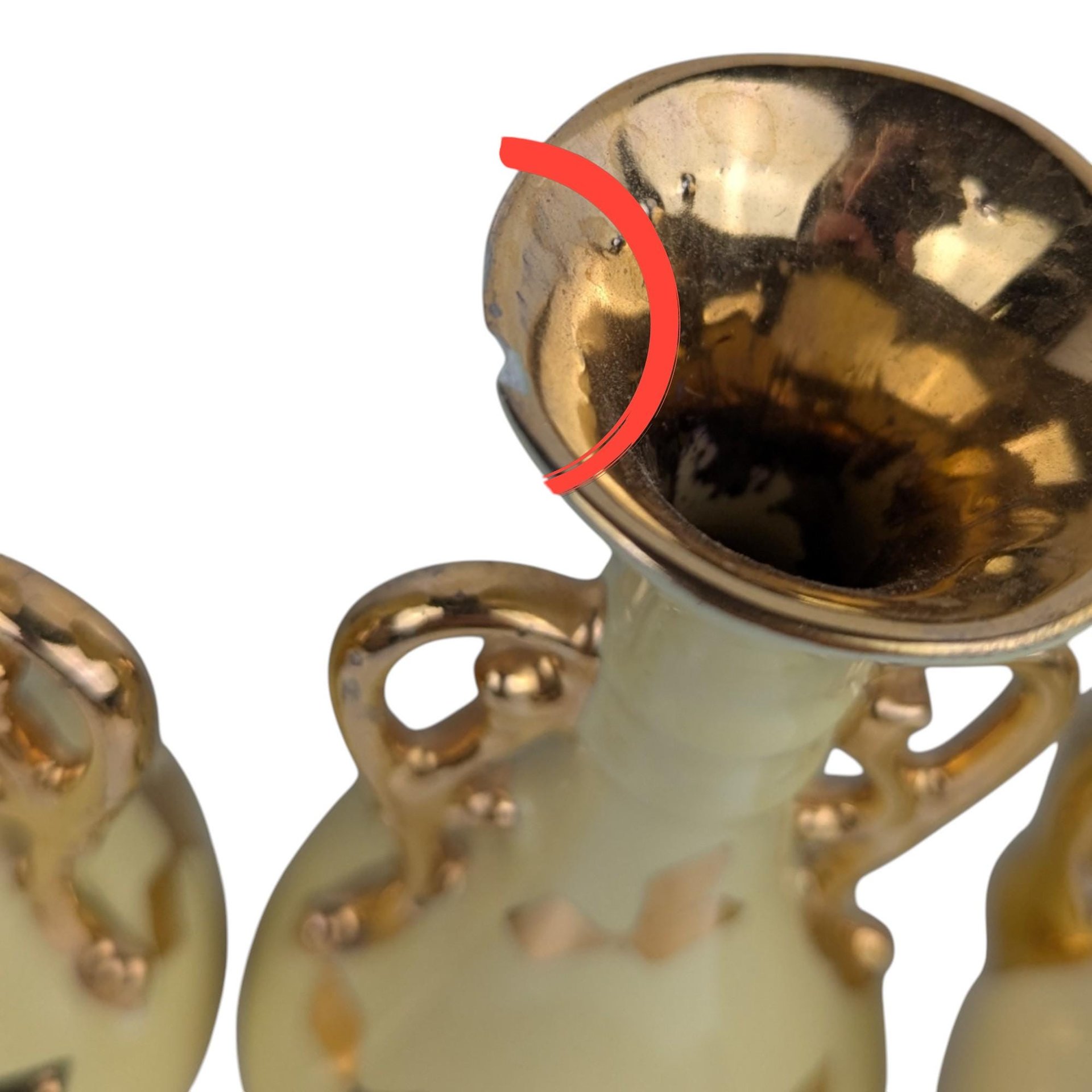 Set of 4 Vintage Yellow Vases: Art Deco & MCM Ceramic Decor with Gold Accents