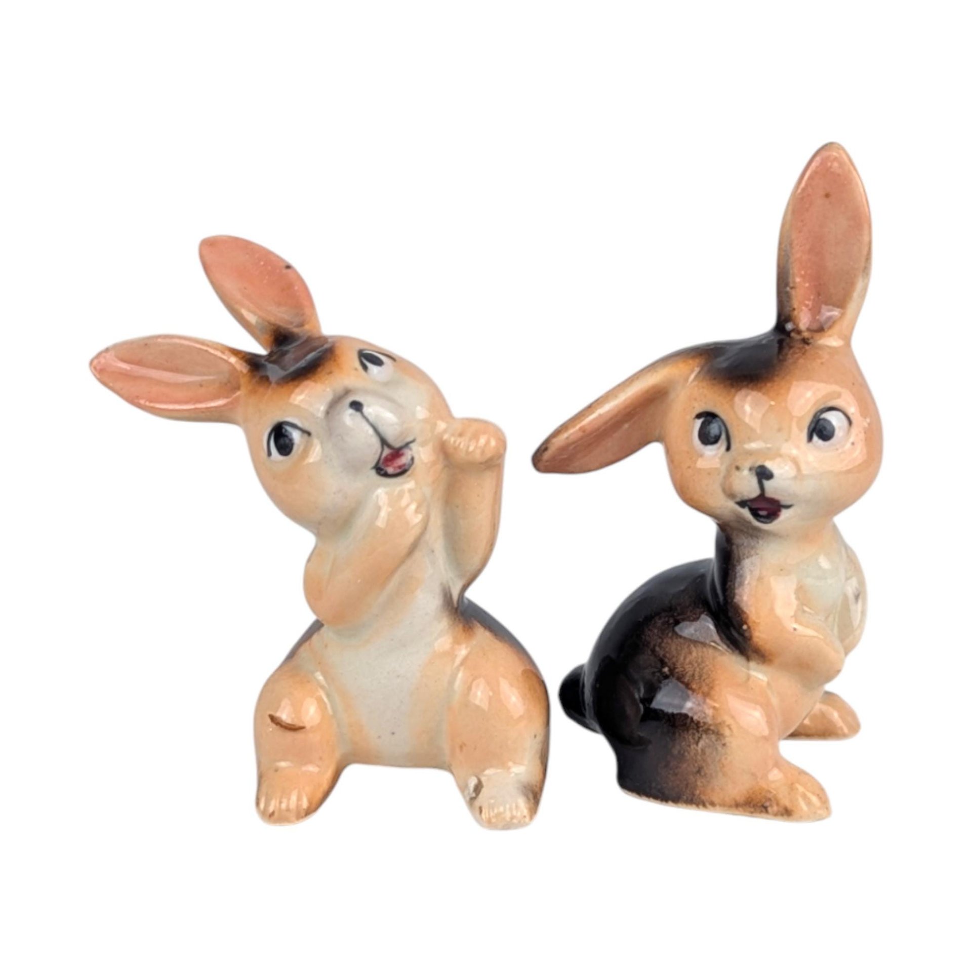 Vintage 1960s Bunny Figurines: Pair of Japanese Ceramic Rabbits