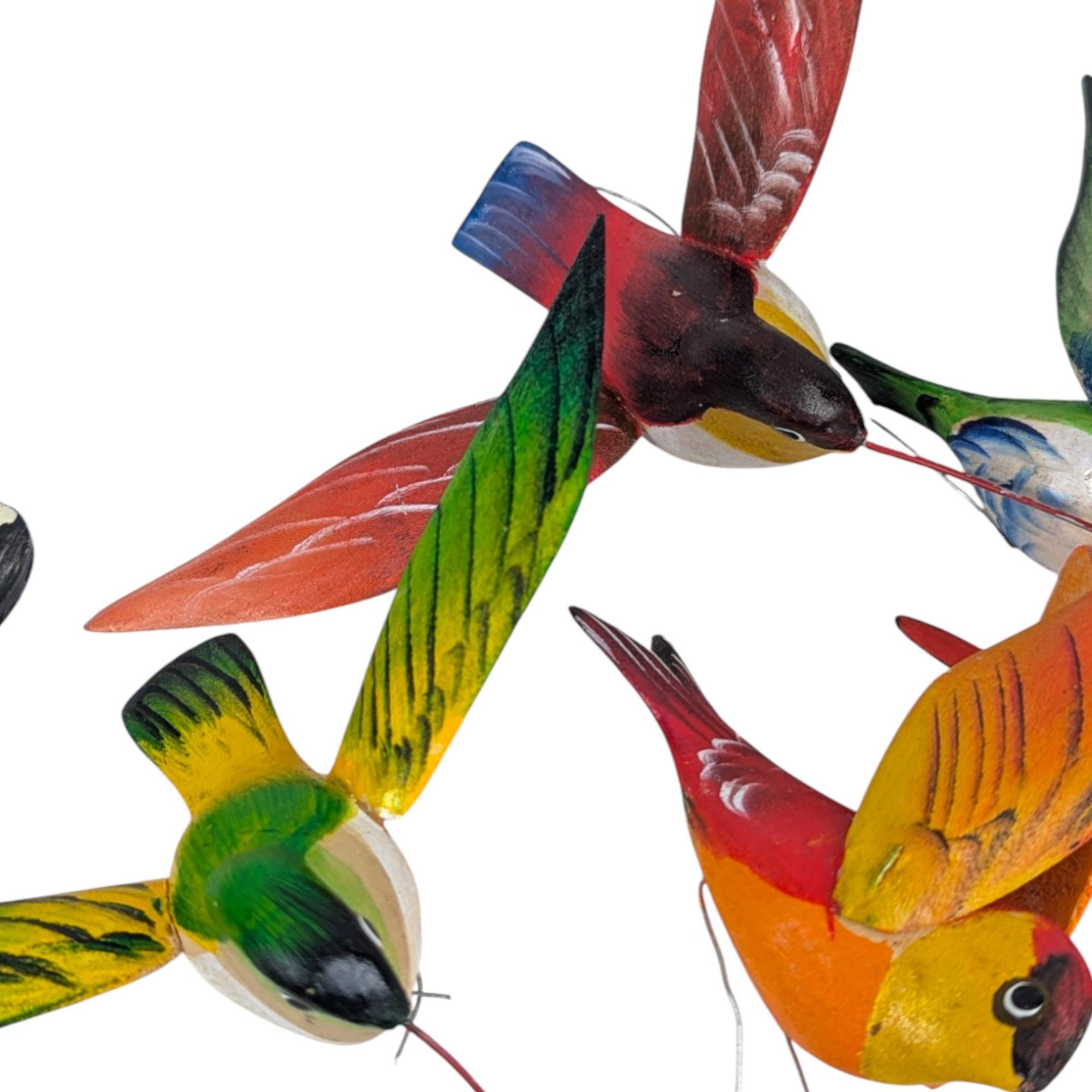 Vintage Painted Wood Bird Set: Plant Sitters and Magnets Lot, 12 Pieces