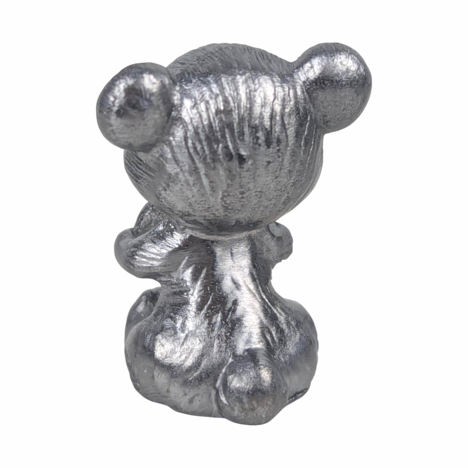 Vintage Pewter Bear Figurine: Miniature Bear Holding Red Crystal Heart Collectible