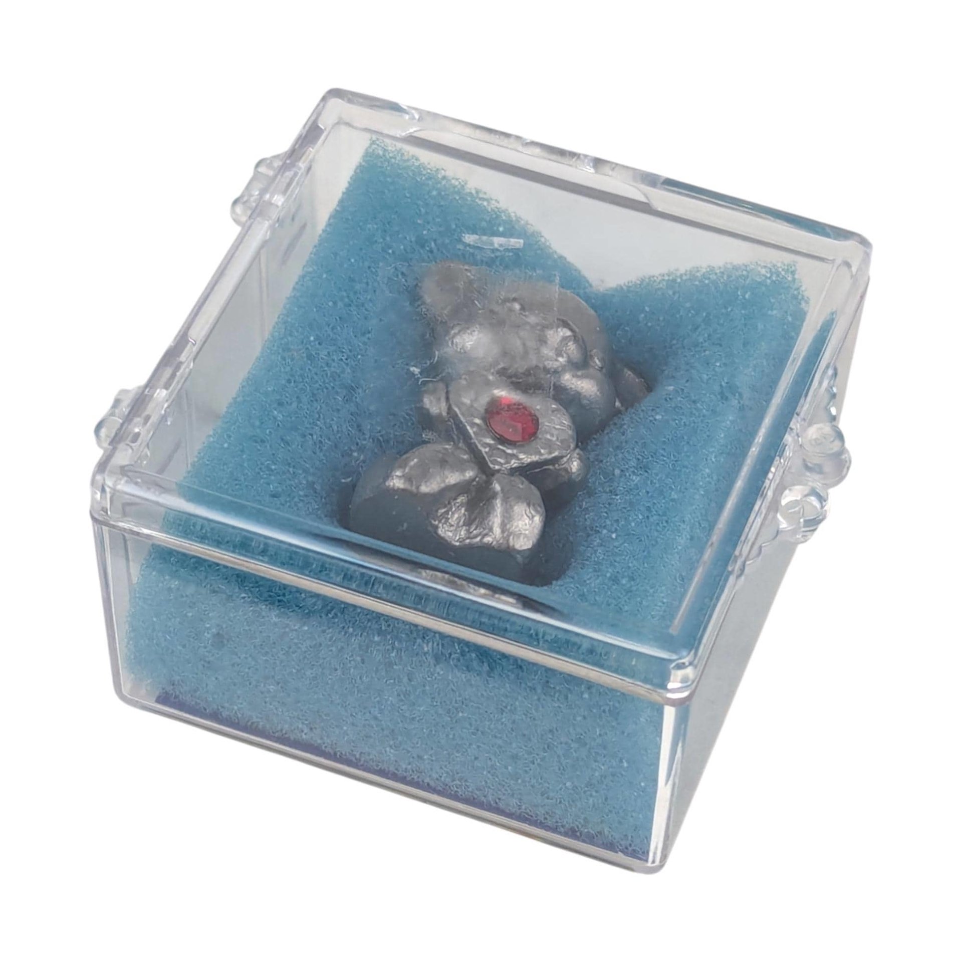 Vintage Pewter Bear Figurine: Miniature Bear Holding Red Crystal Heart Collectible