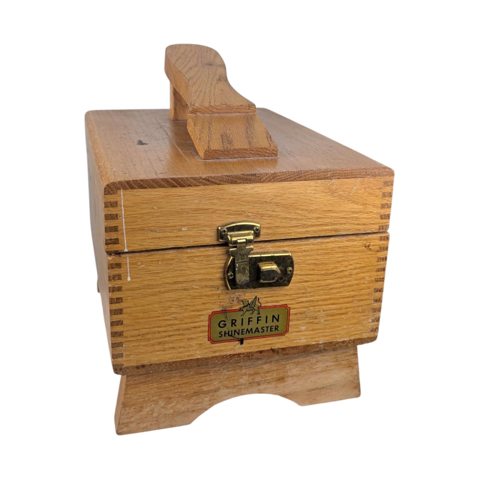 Vintage 1970s Griffin Shinemaster Shoe Shine Box: Oak Valet Stand