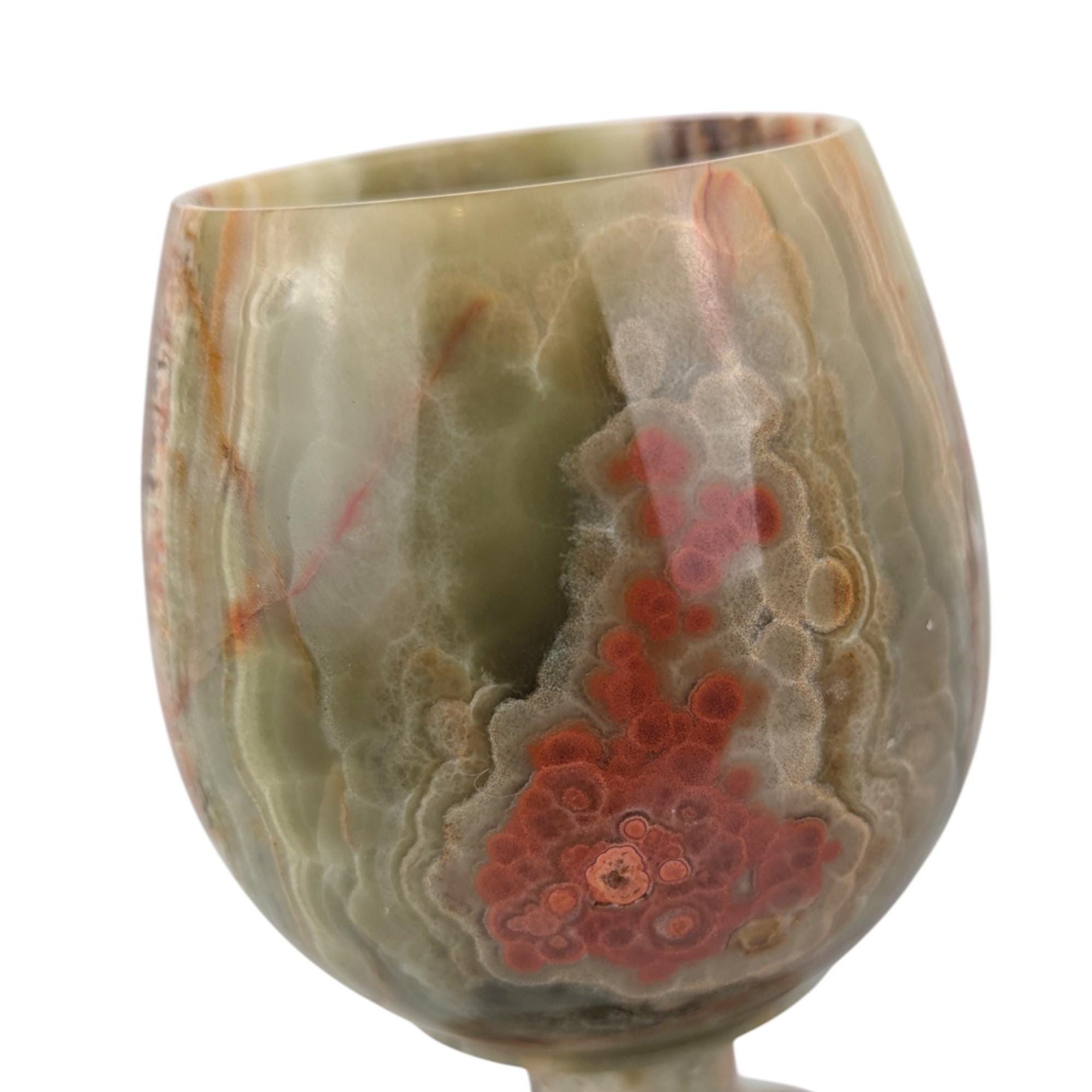 Vintage 1970s Carved Onyx Goblets: Set of 2 Banded Stone Chalices