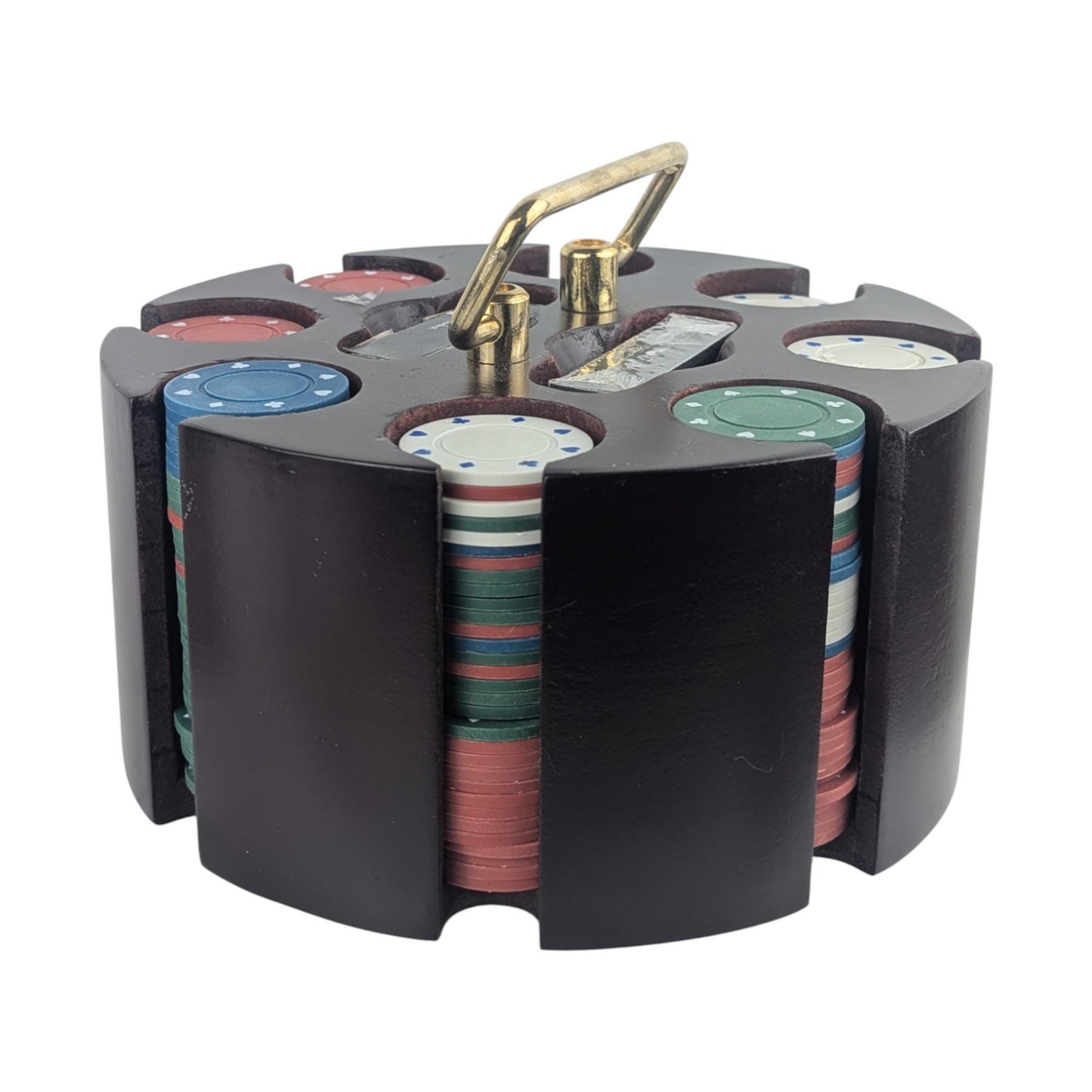 Vintage 1970s Rotating Poker Chip Caddy: Wood and Brass Carousel Game Set