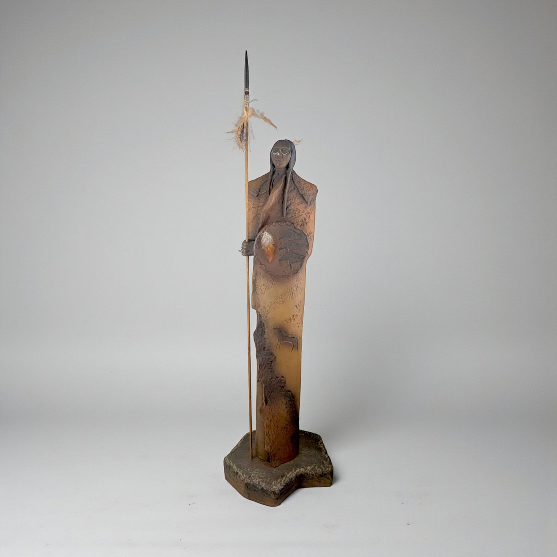 Vintage Warrior Figure with Spear: JH Boone Co. Terracotta Statue