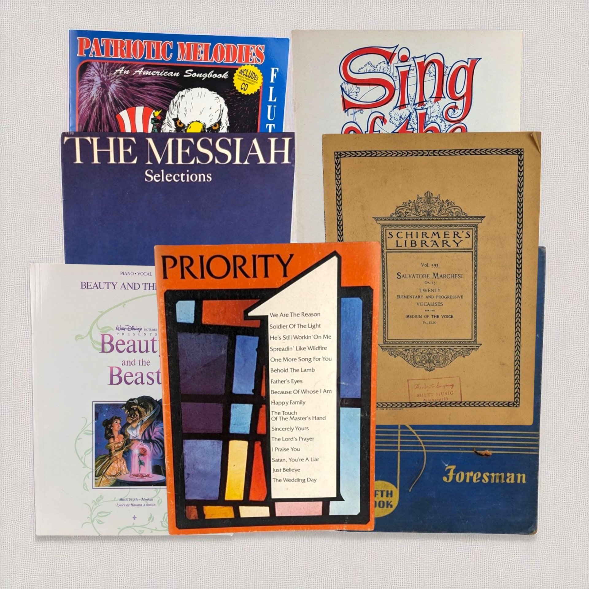 Vintage Sheet Music Book Lot: 1927 Schirmer, 1964 Chevrolet, 1991 Beauty & Beast