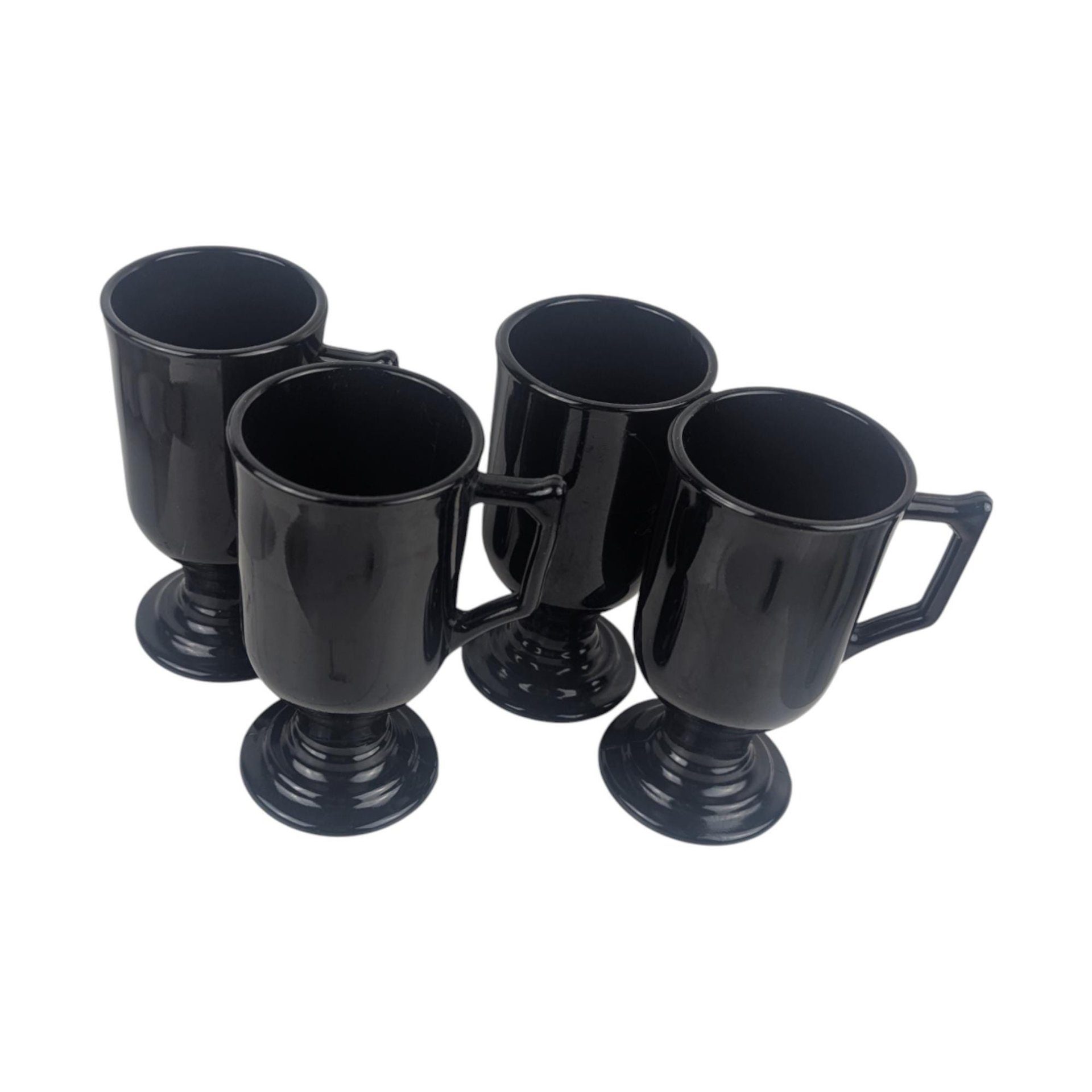 Vintage Black Glass Irish Coffee Mugs: Set of Four Footed Mugs