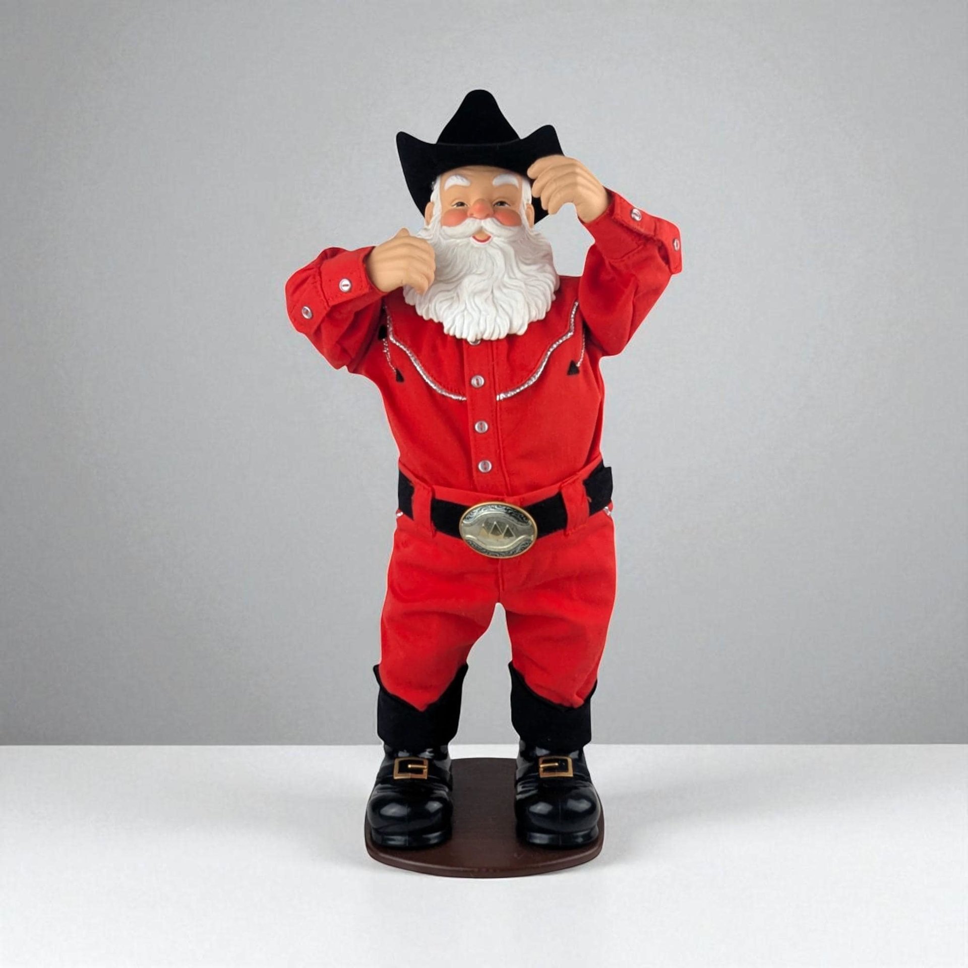 Vintage 1998 Holly Jolly Rock Santa Animated Cowboy: Singing and Dancing Figure