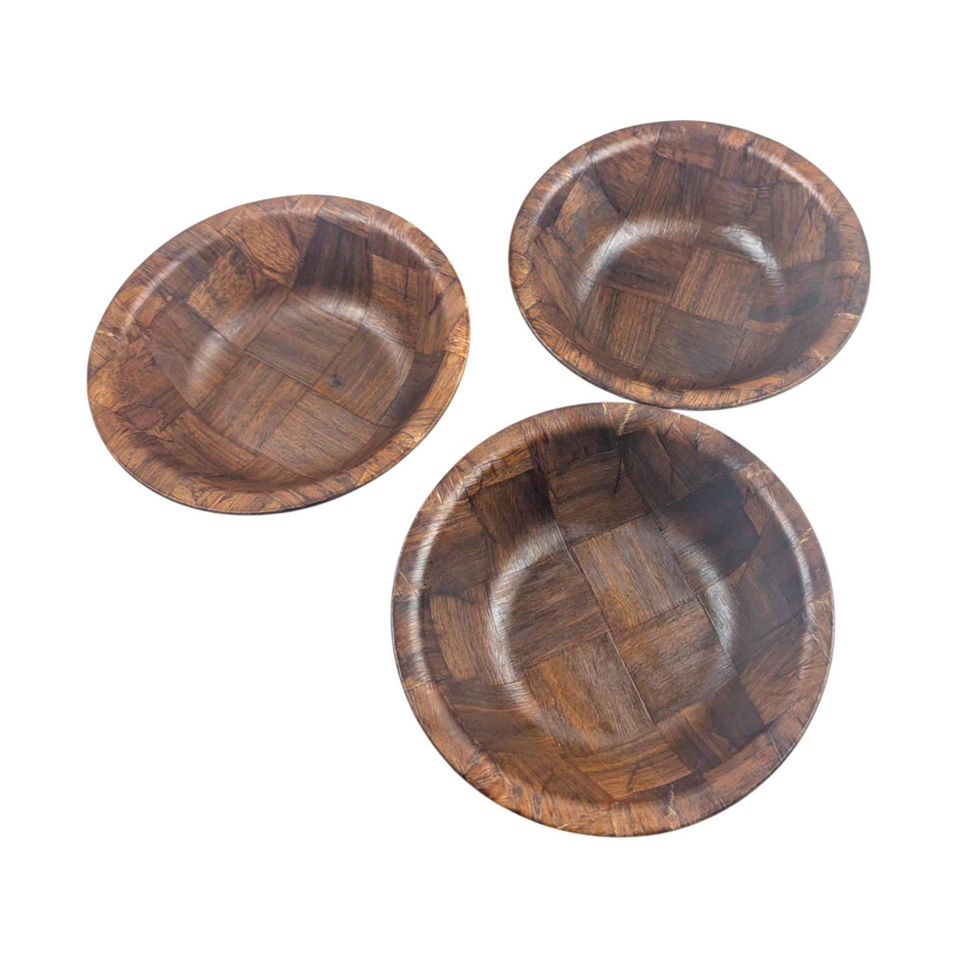 Vintage Woven Wood Salad Bowl Set: Mid Century Style Serving Bowls, Set of 4