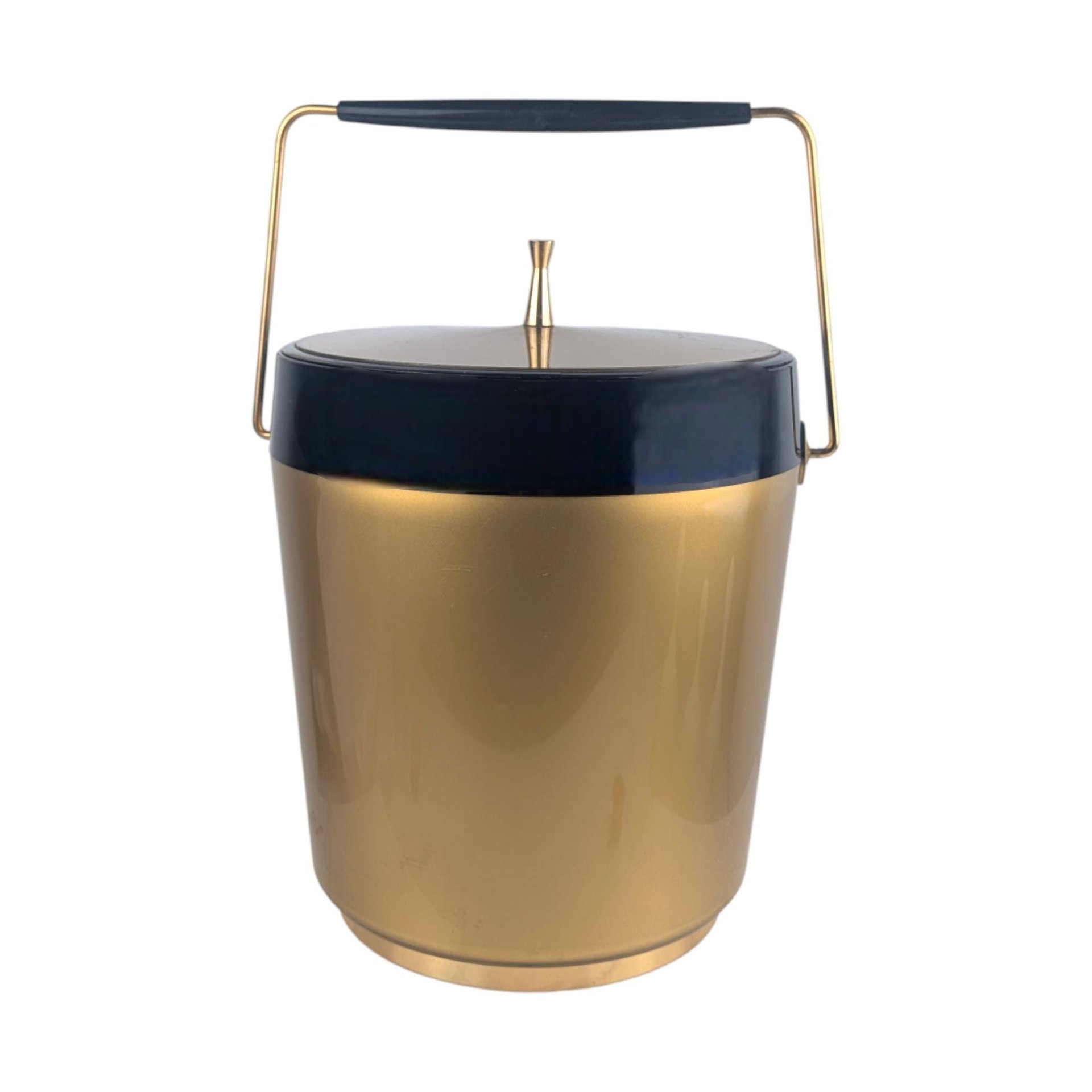 Vintage Gold and Black Ice Bucket: Mid Century Modern Barware, Plastic Cooler