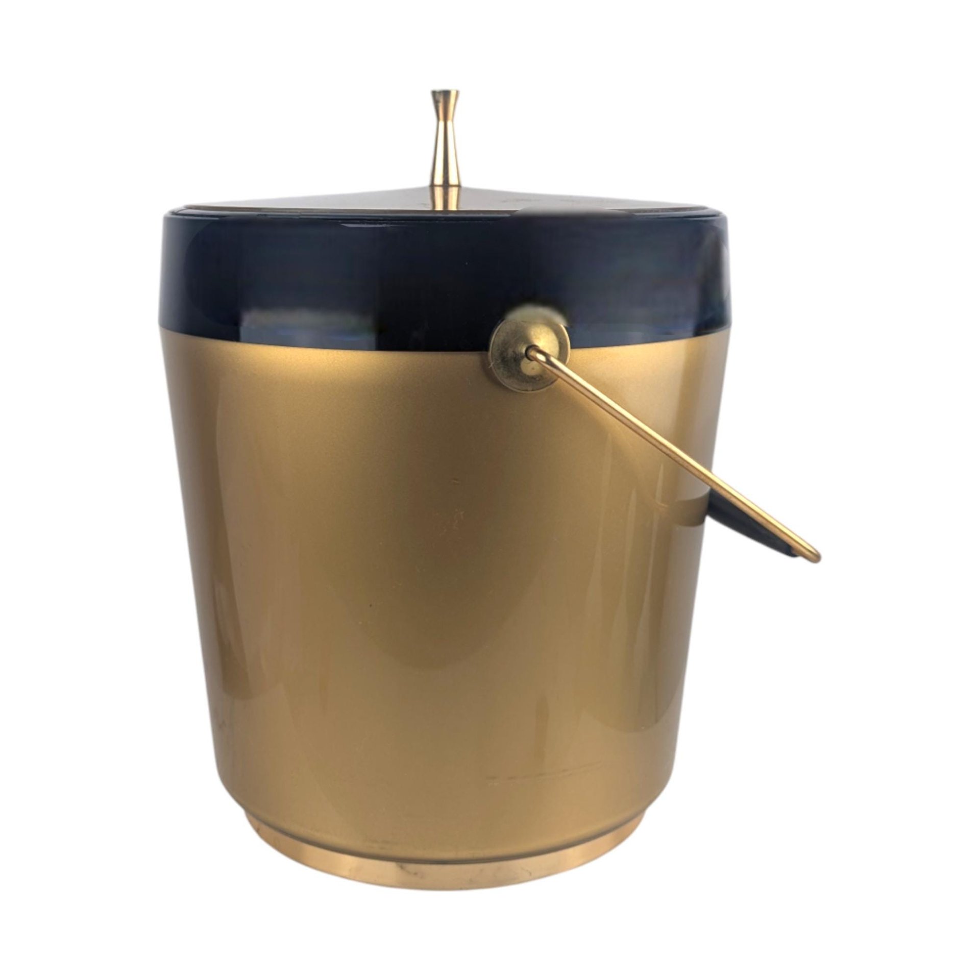 Vintage Gold and Black Ice Bucket: Mid Century Modern Barware, Plastic Cooler
