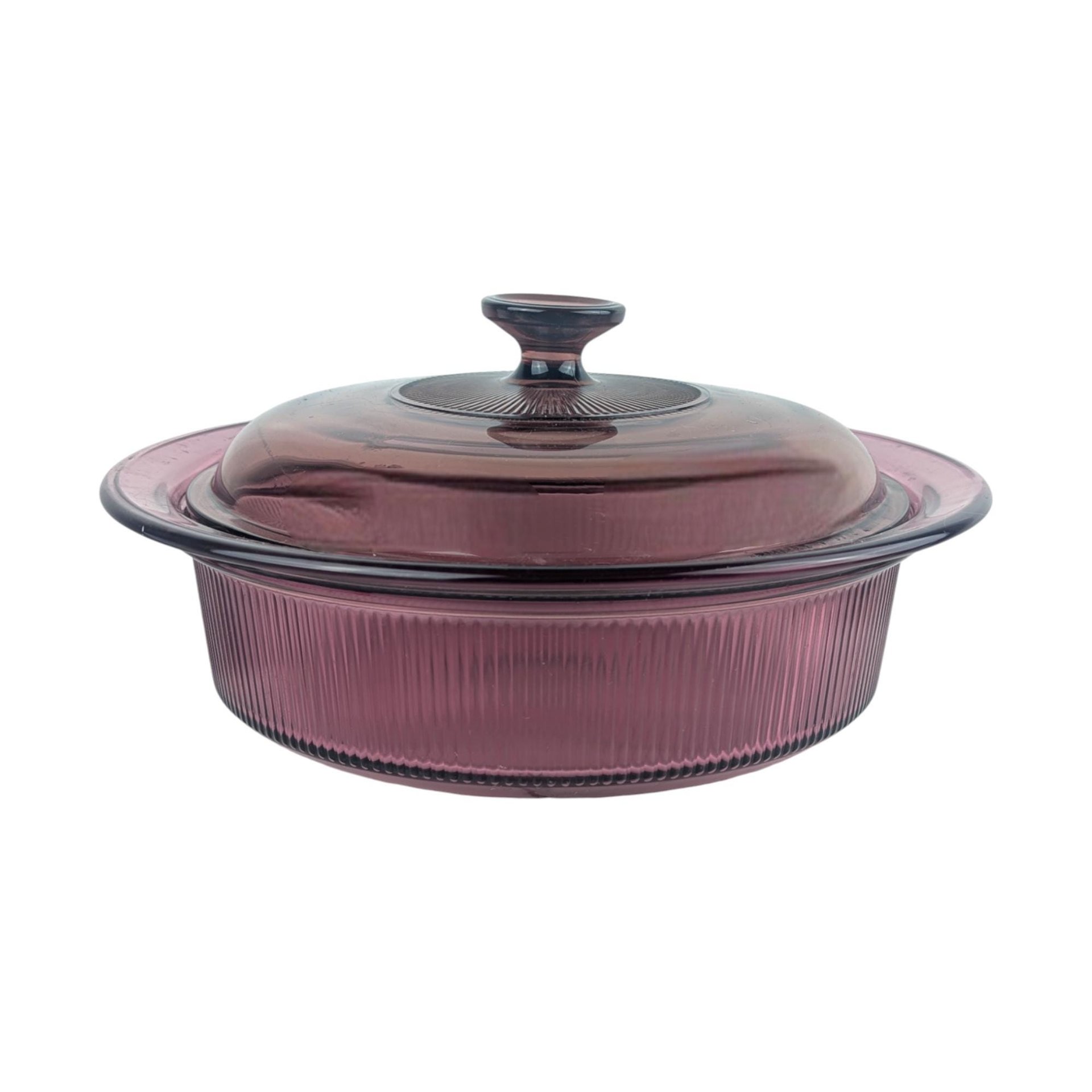 Vintage Cranberry Visions 2.5 Quart Casserole: Corning Glass Pan with Pyrex Lid