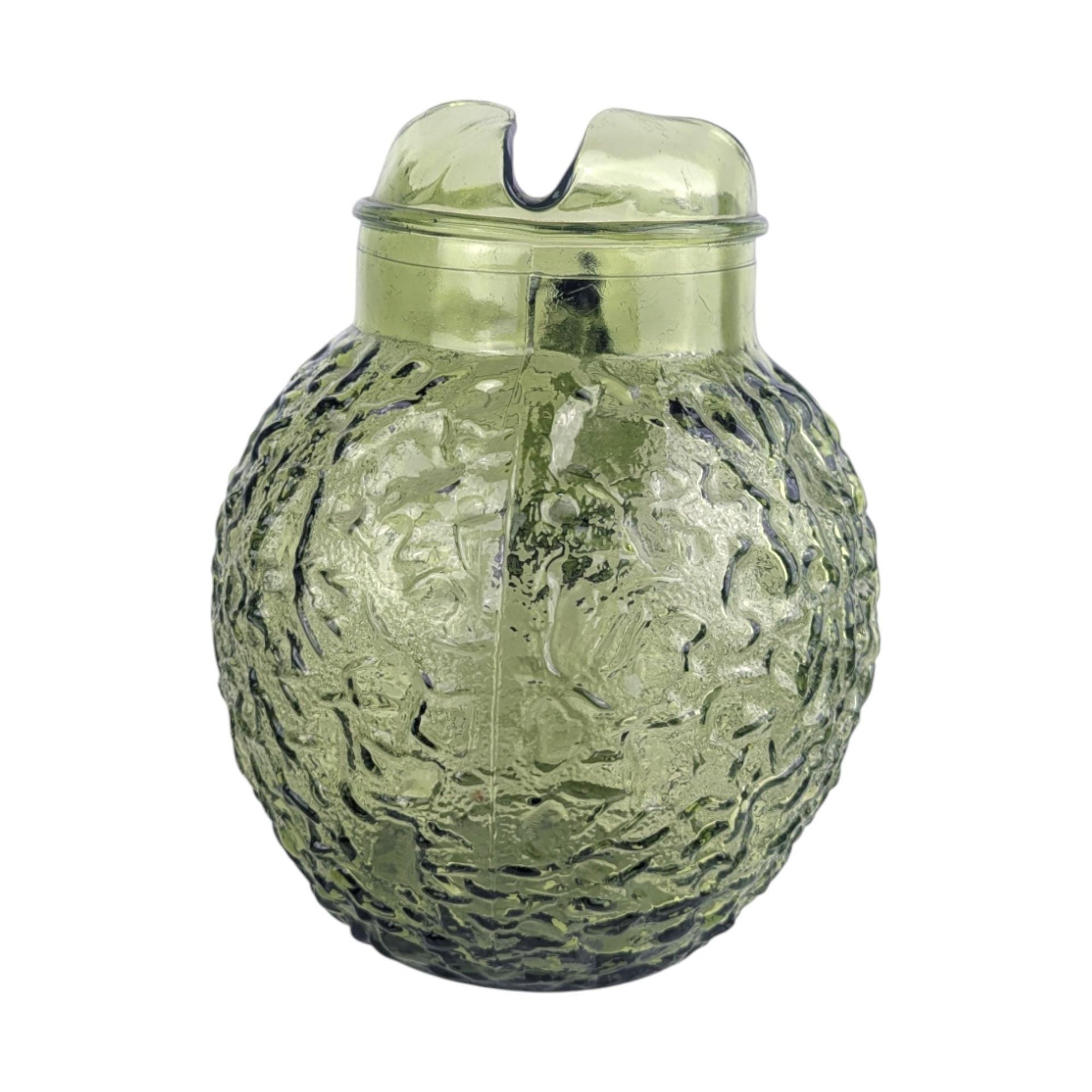 Vintage Green Glass Pitcher: Anchor Hocking Soreno, Mid Century Avocado Glass