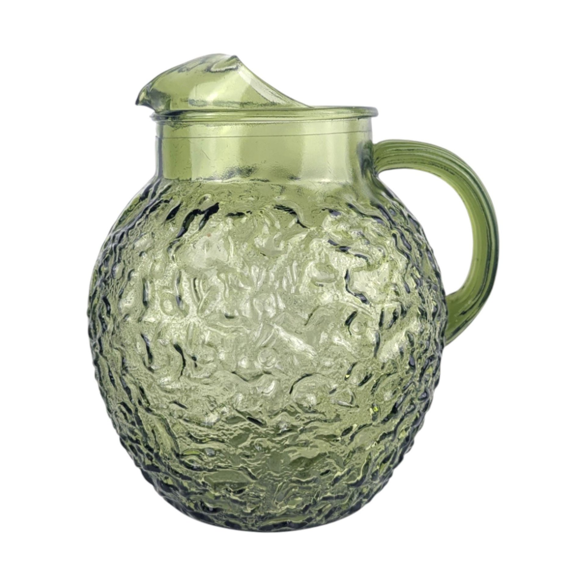 Vintage Green Glass Pitcher: Anchor Hocking Soreno, Mid Century Avocado Glass