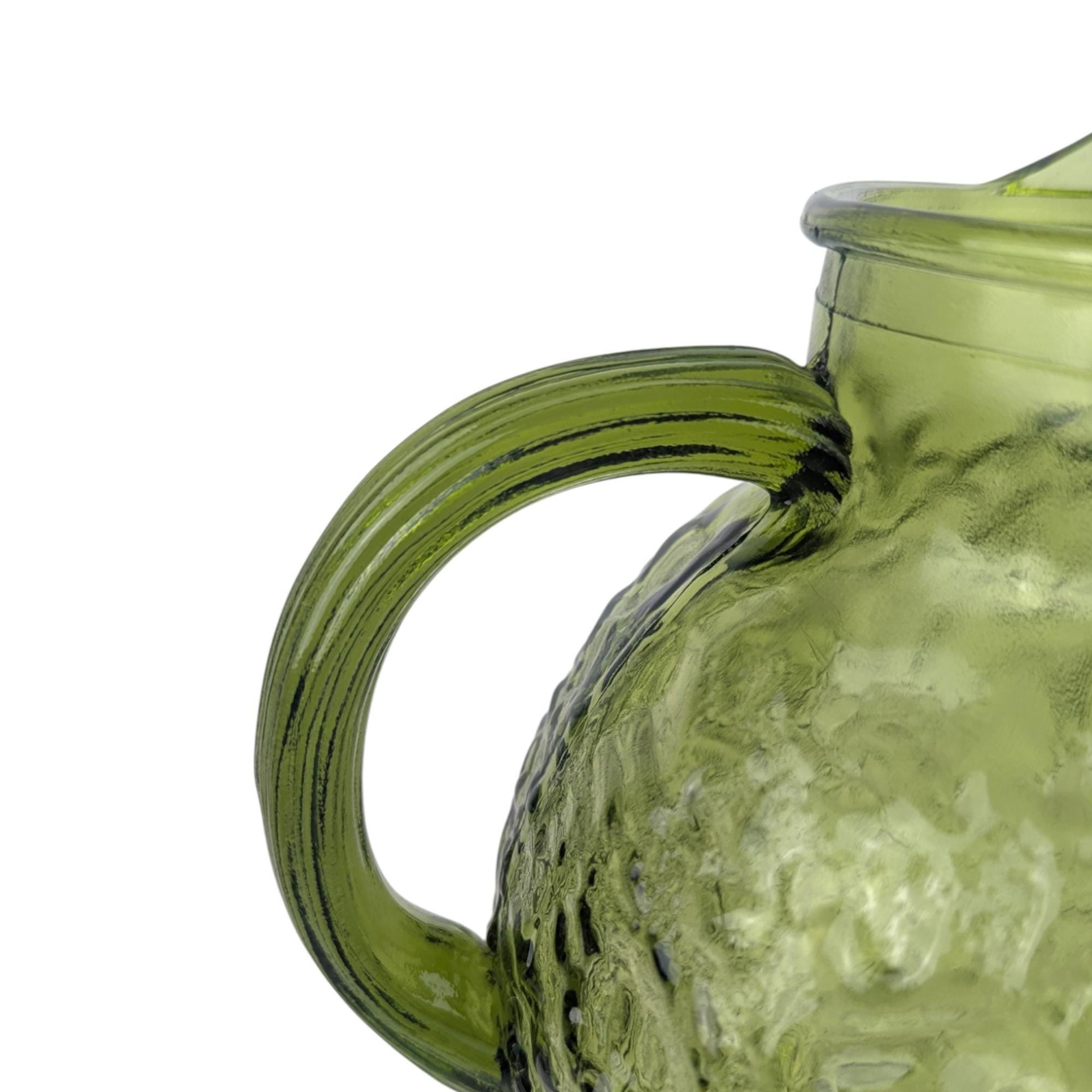 Vintage Green Glass Pitcher: Anchor Hocking Soreno, Mid Century Avocado Glass