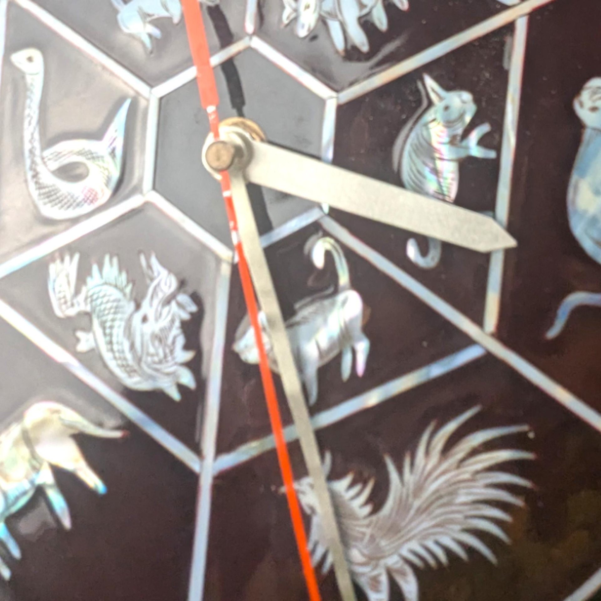 Vintage Vietnam Map Wall Clock: Mother of Pearl Inlay, Lacquerware Zodiac Clock