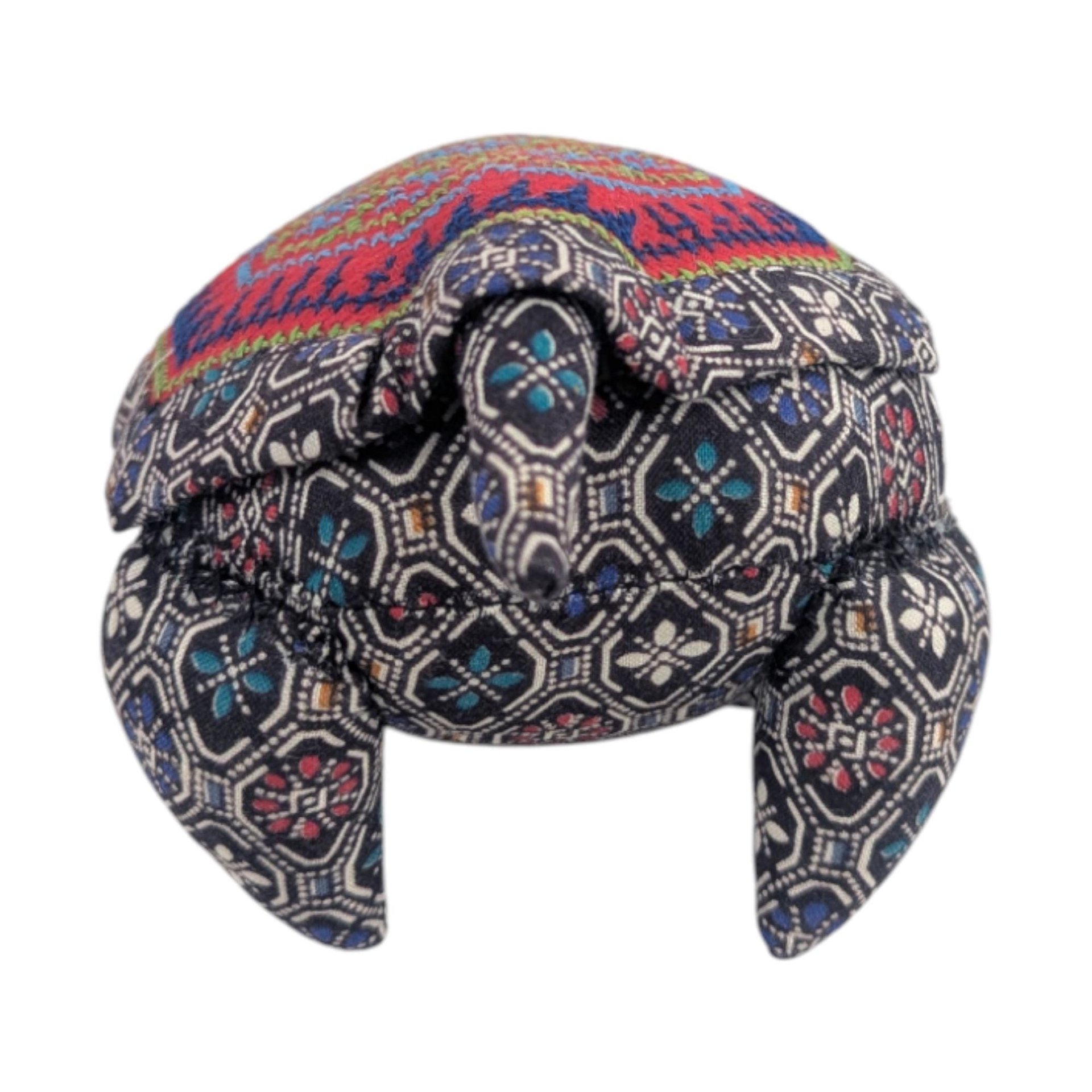 Vintage Handmade Turtle Figurine: Upholstery Fabric Plush, Folk Art Pincushion