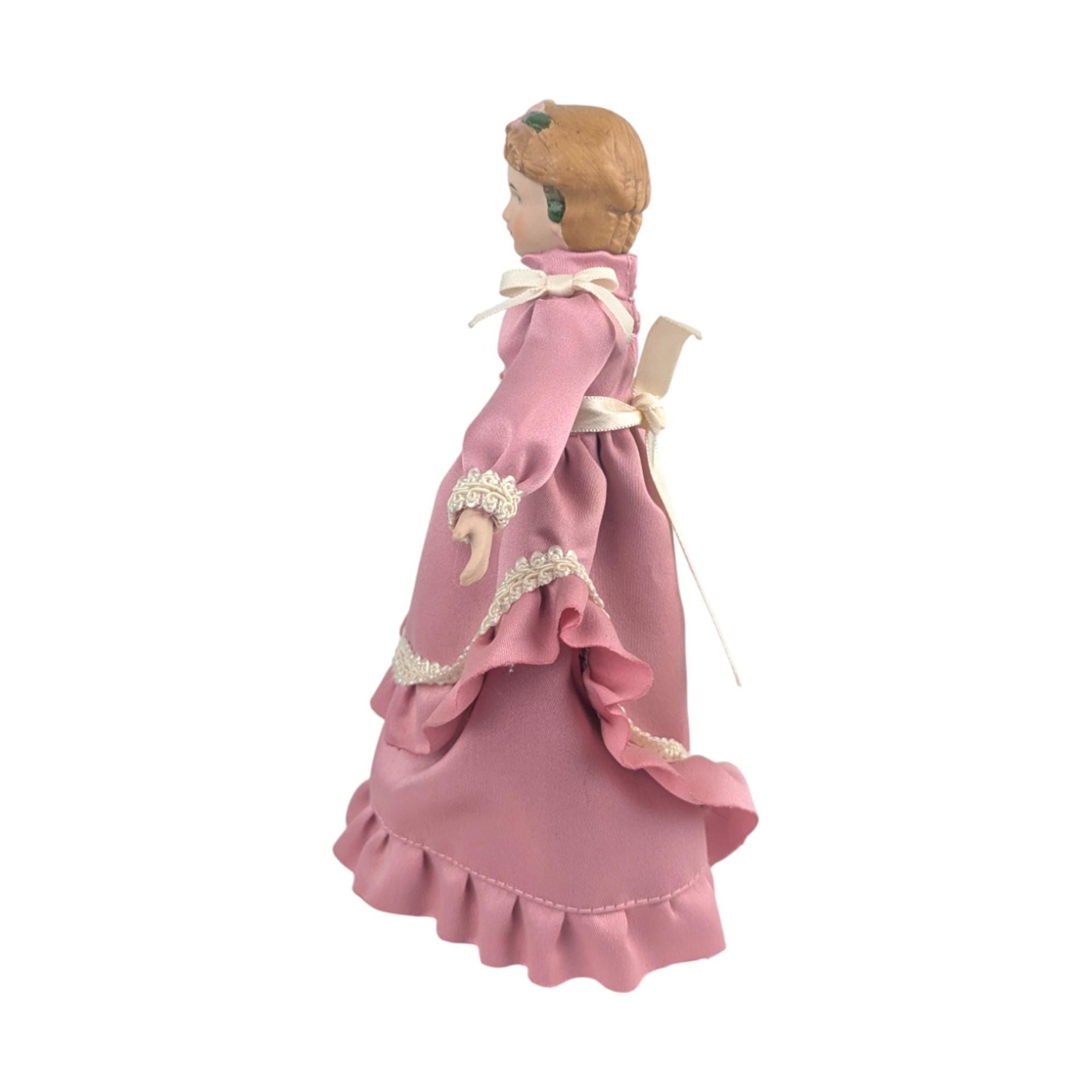 Vintage Victoria Intex Porcelain Doll: Collectible 8-Inch Doll in Pink Victorian Dress