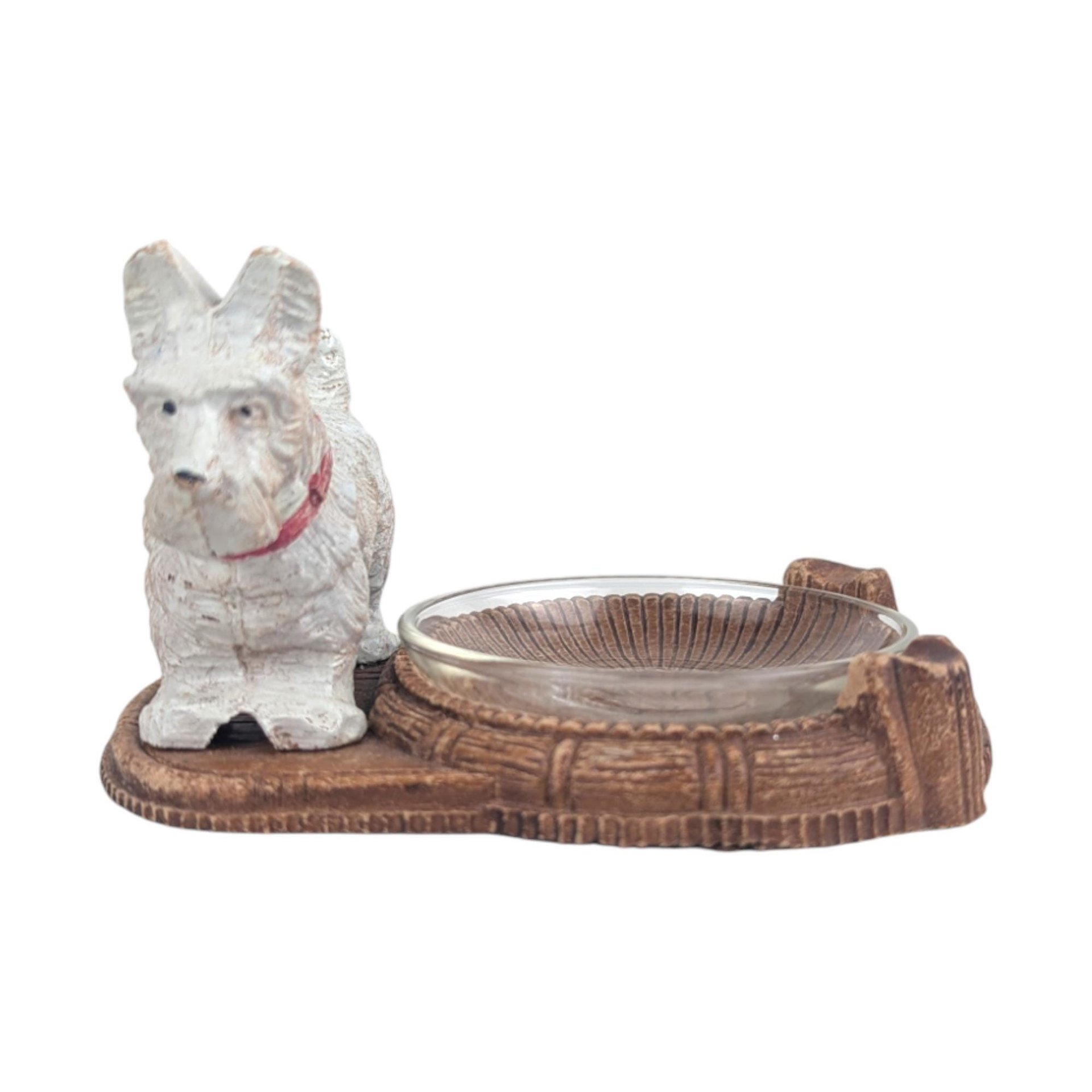 Vintage Burwood Scottie Dog Ashtray: Westie Terrier Trinket Dish with Glass Insert