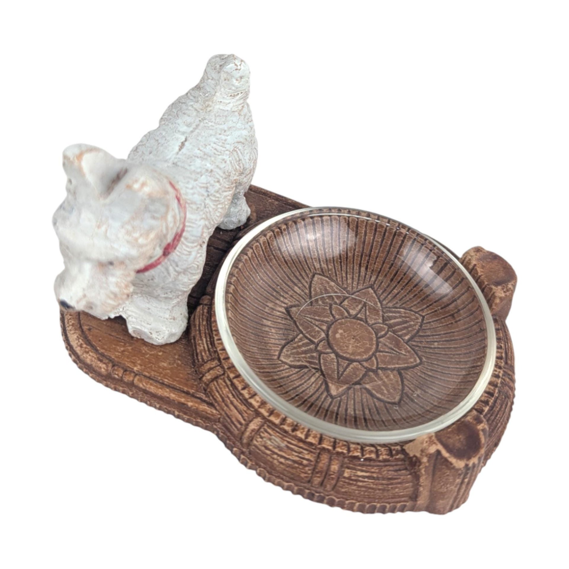 Vintage Burwood Scottie Dog Ashtray: Westie Terrier Trinket Dish with Glass Insert