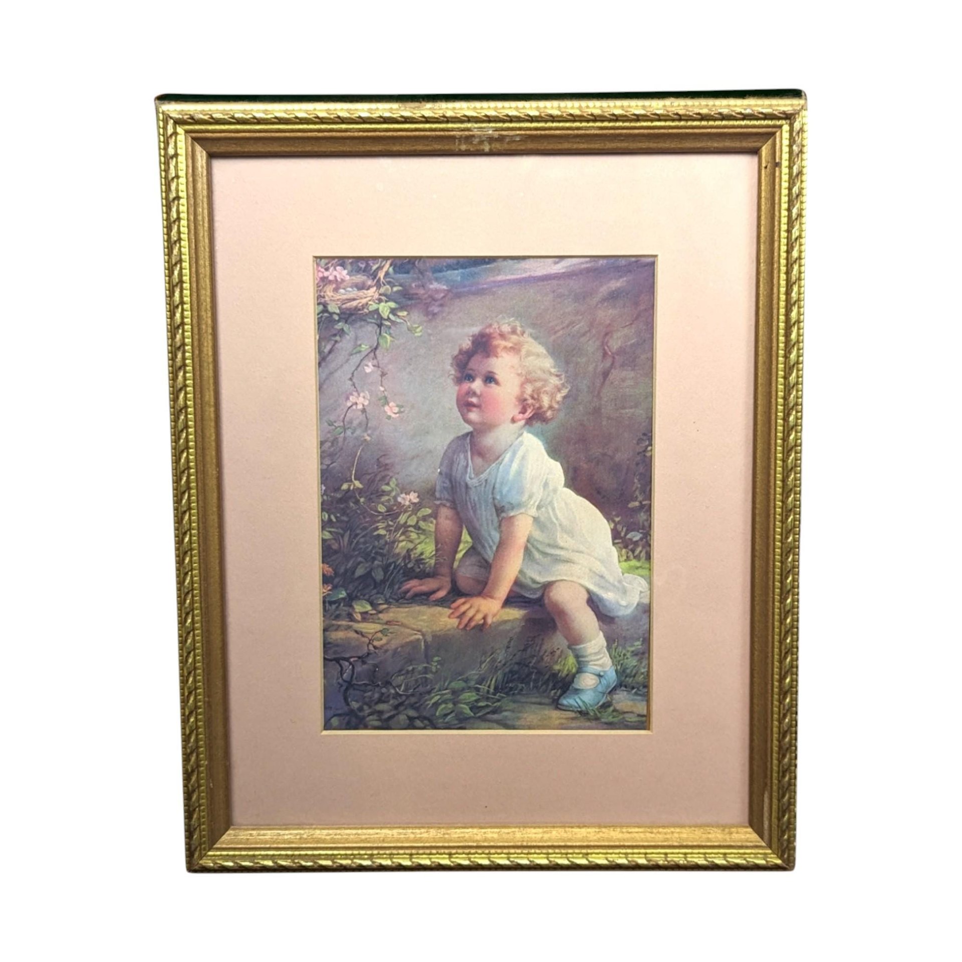 1930s Framed Children's Prints: Song of the Bluebird & Lark