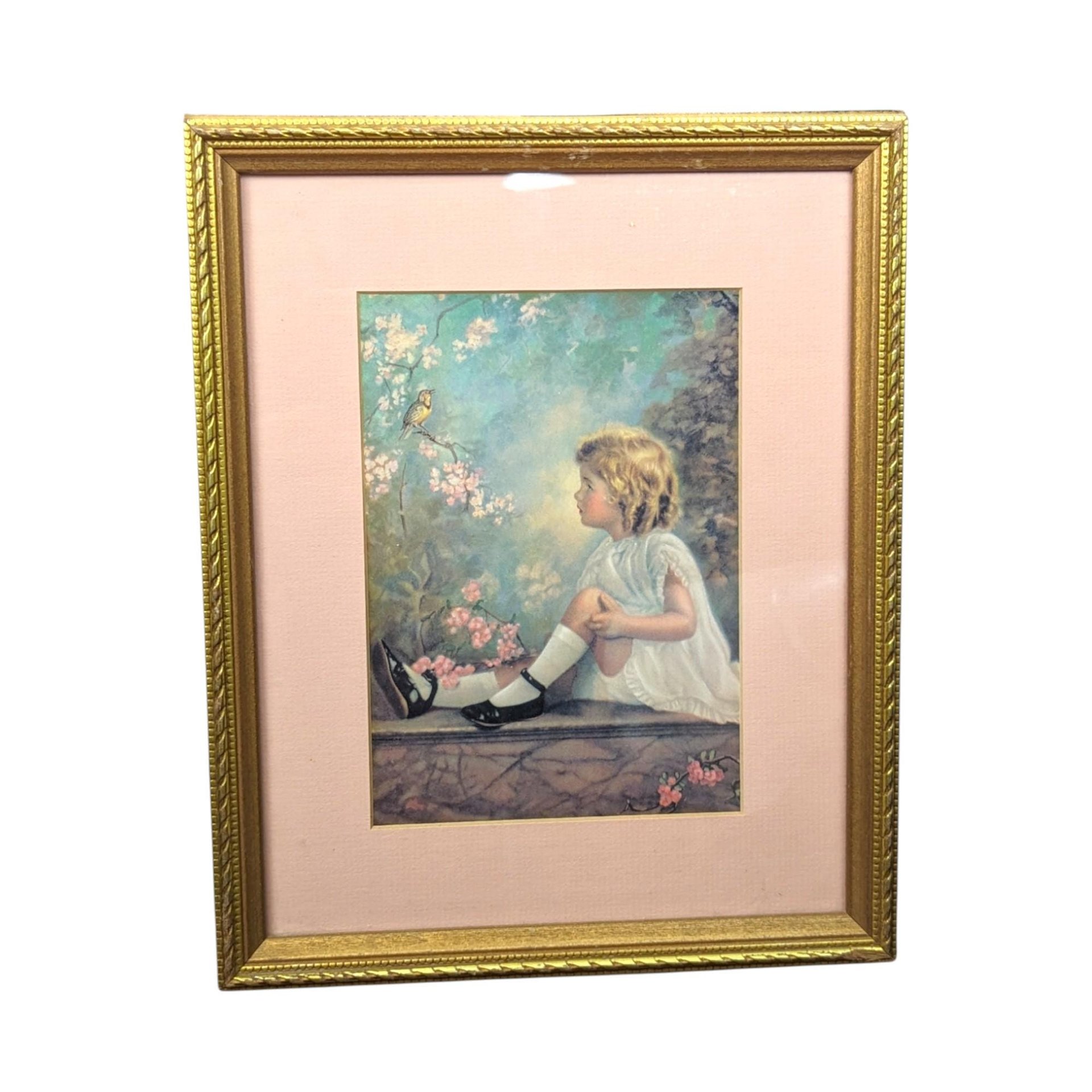 1930s Framed Children's Prints: Song of the Bluebird & Lark