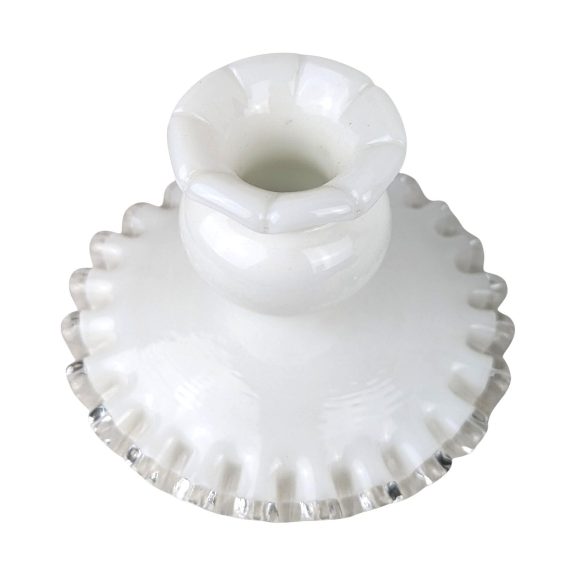 Vintage Fenton Silver Crest Milk Glass Candle Holders: Taper Candle Pair