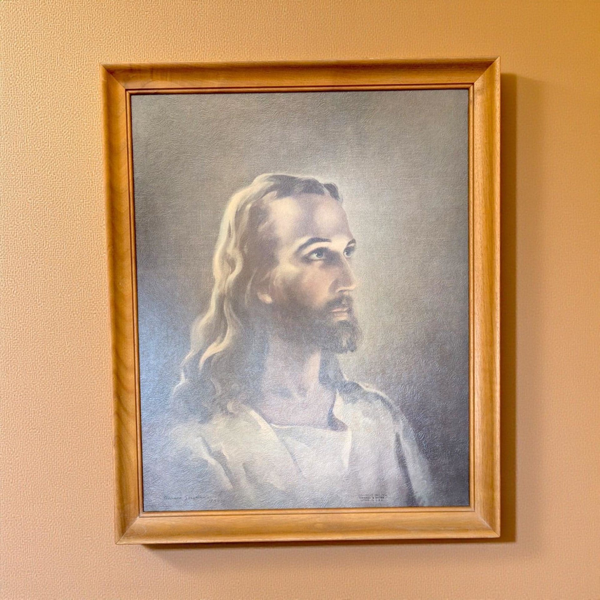 Vintage Warner Sallman Head of Christ Lithograph - Framed Religious Art