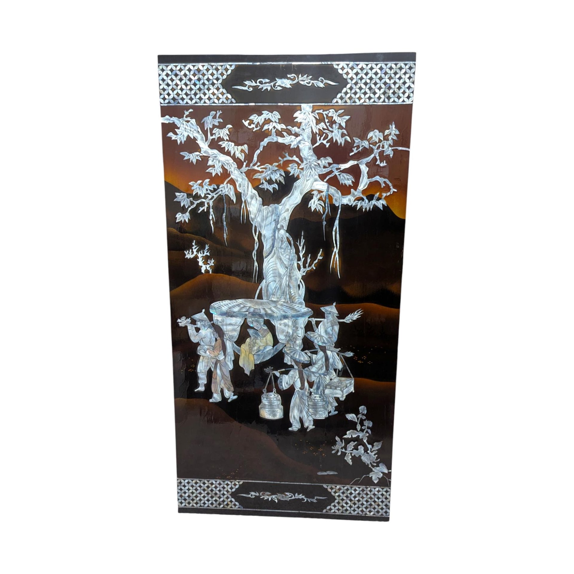 Vintage Vietnamese Mother of Pearl Panel: Lacquerware Wall Art Hanging