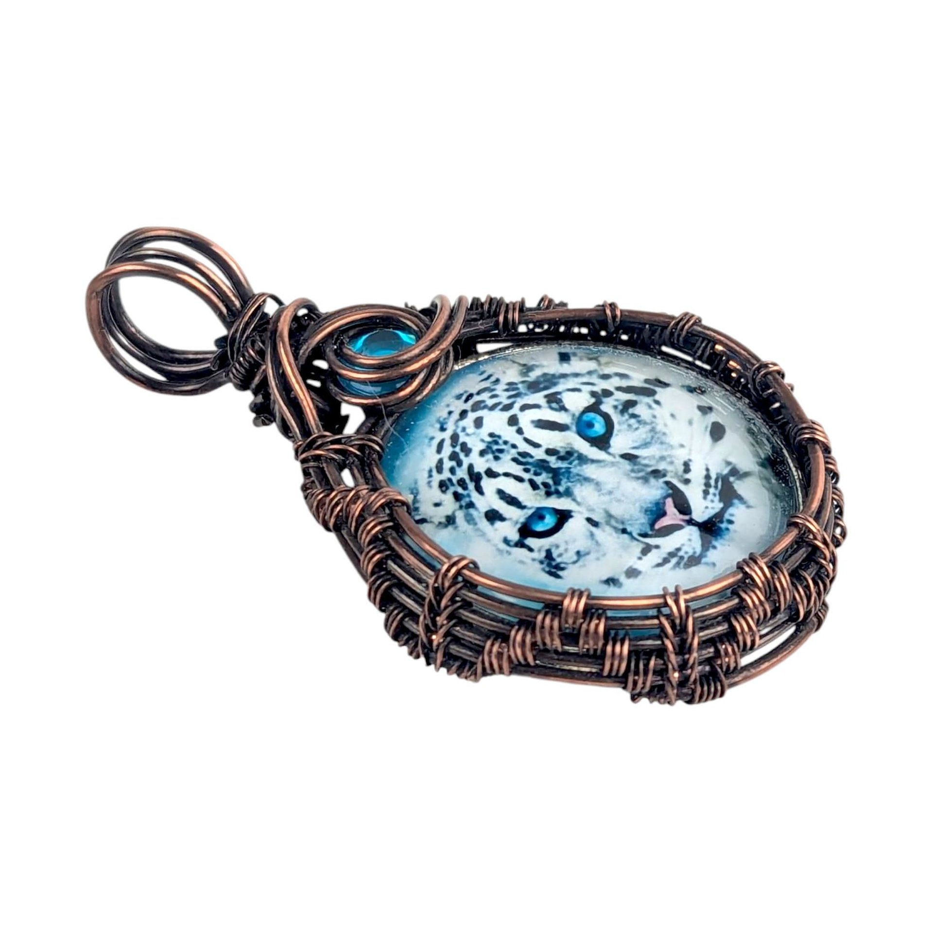 Handmade Copper Wire Snow Leopard Pendant: Artisan Wildlife Jewelry
