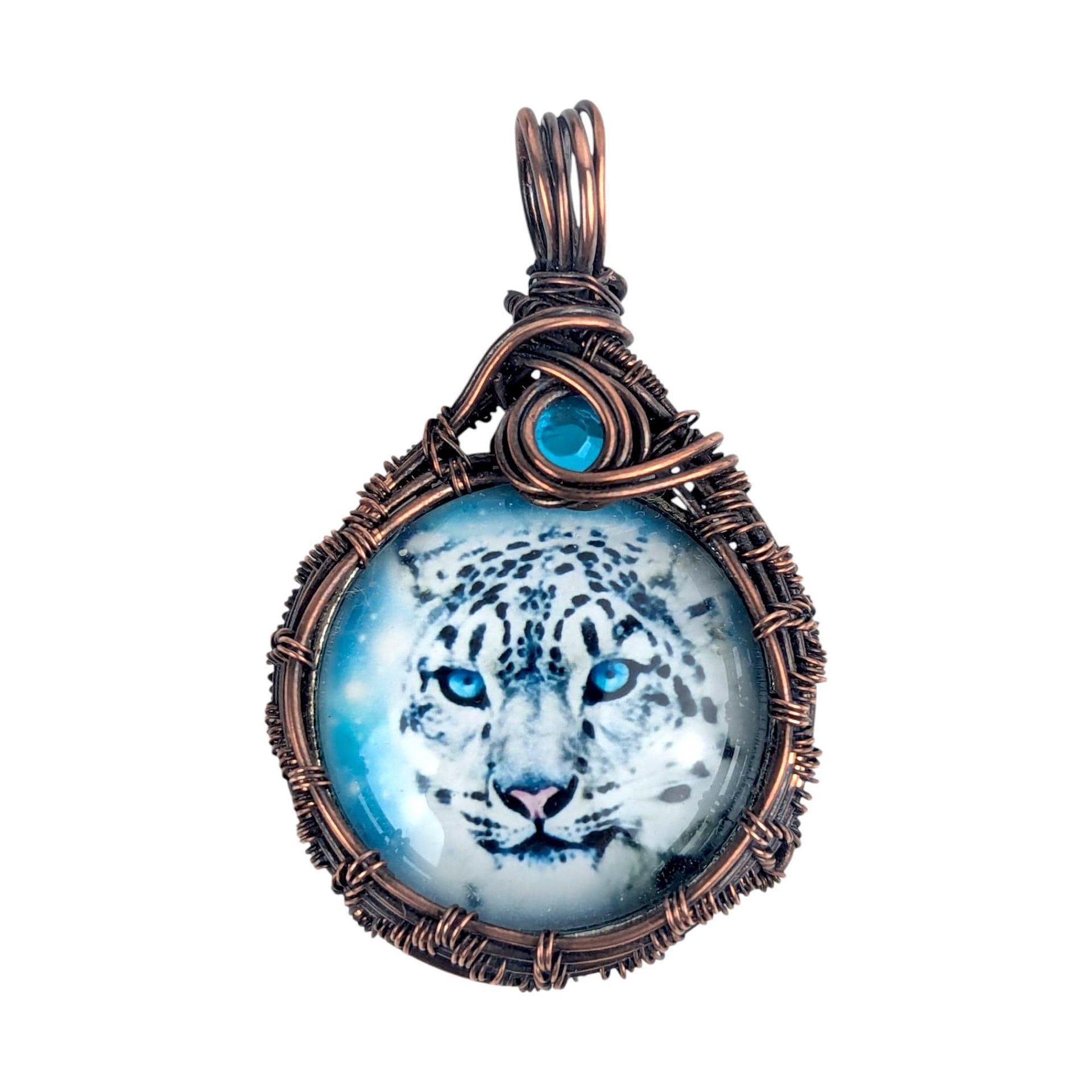 Handmade Copper Wire Snow Leopard Pendant: Artisan Wildlife Jewelry