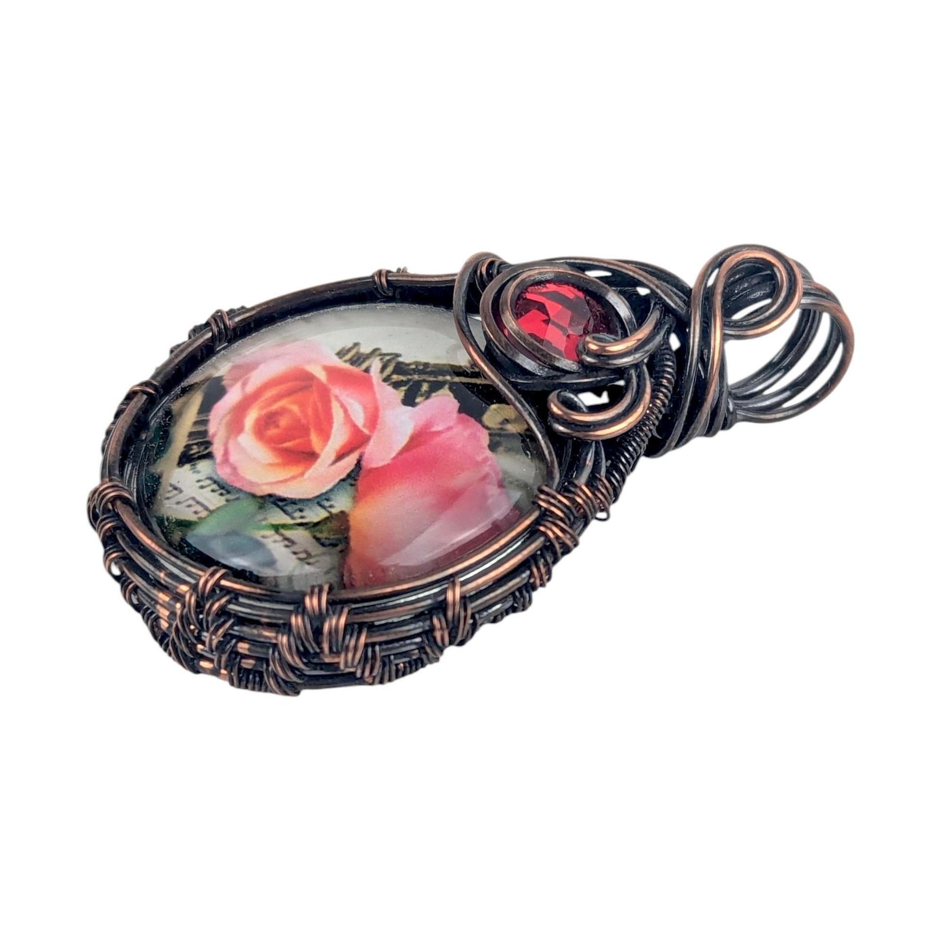 Copper Wire Wrapped Rose Pendant: Handmade Floral Statement Jewelry
