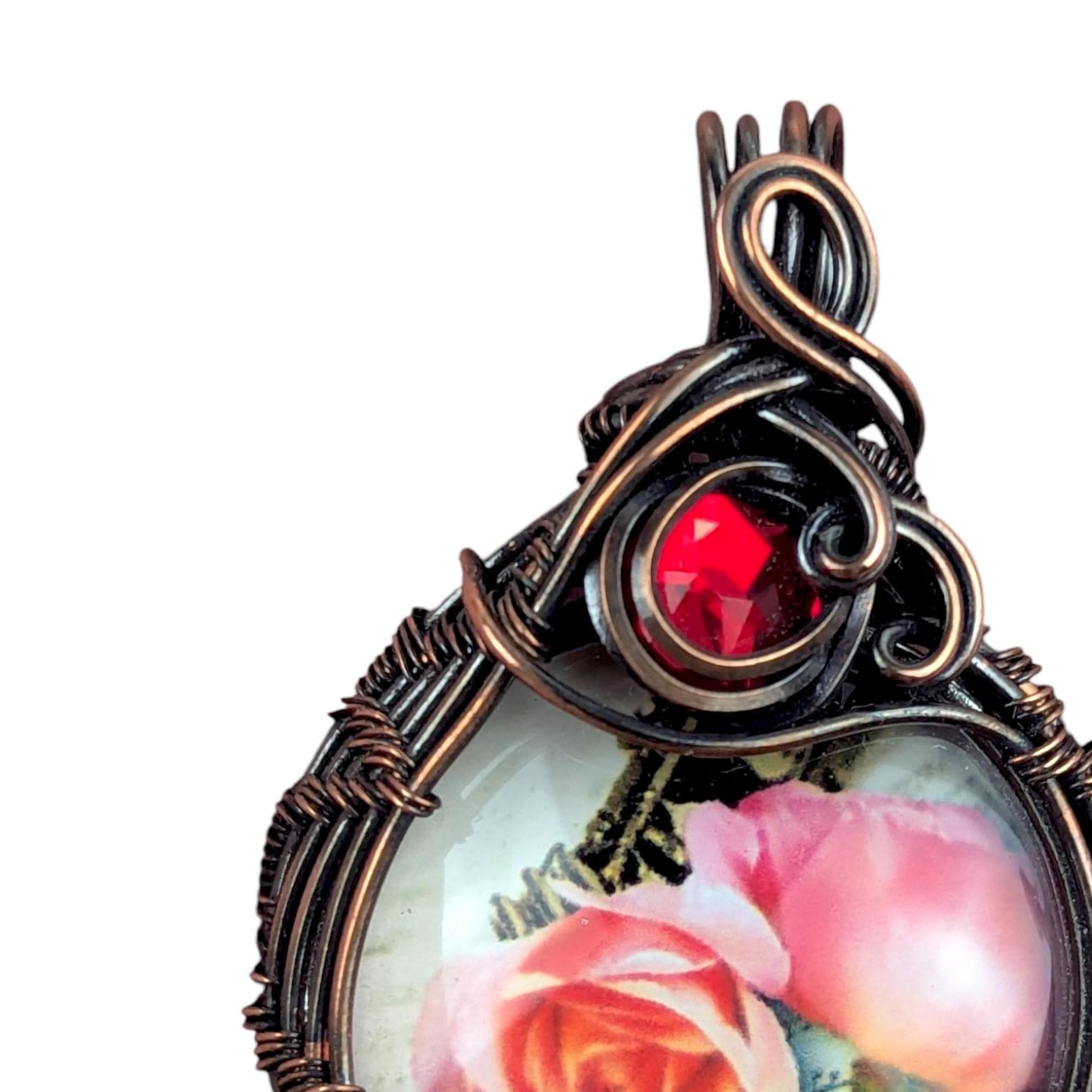 Copper Wire Wrapped Rose Pendant: Handmade Floral Statement Jewelry