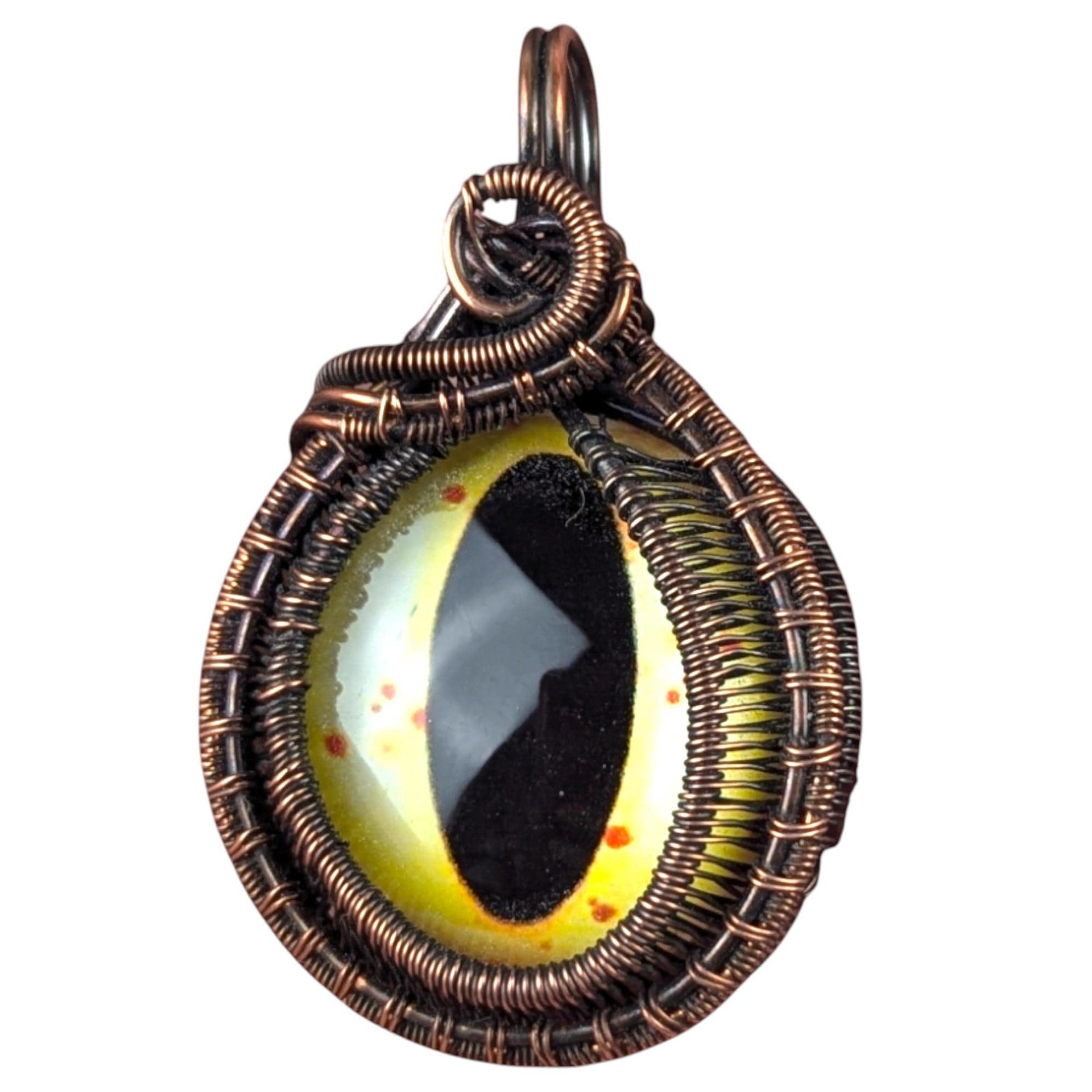 Copper Wire Wrapped Eye Pendant: Handmade Fantasy Reptile Jewelry