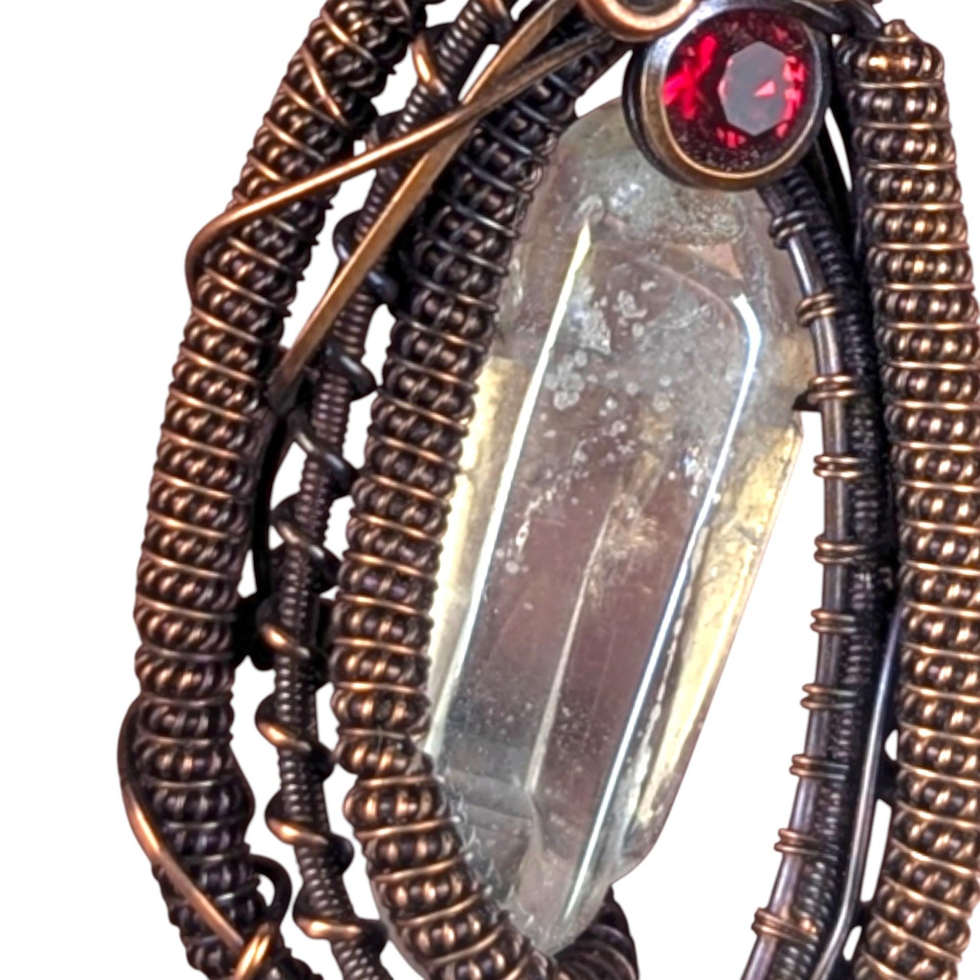 Copper Wire Wrapped Quartz Crystal Pendant: Handmade Statement Amulet