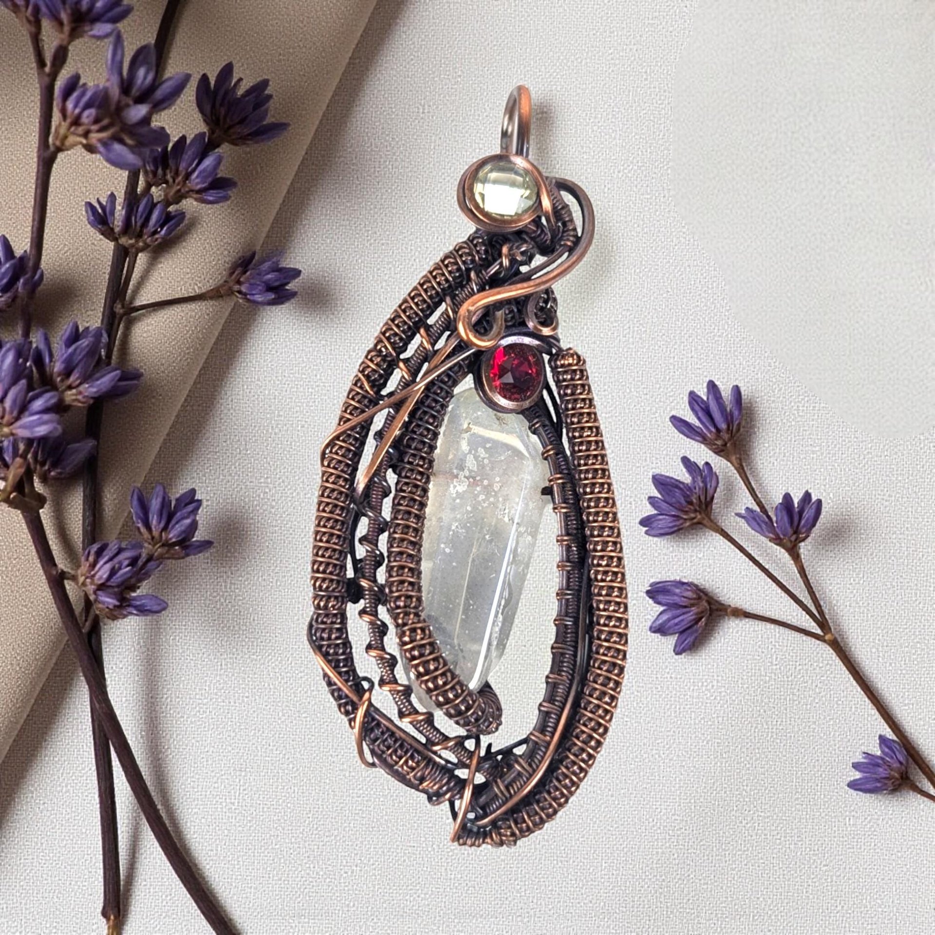 Copper Wire Wrapped Quartz Crystal Pendant: Handmade Statement Amulet