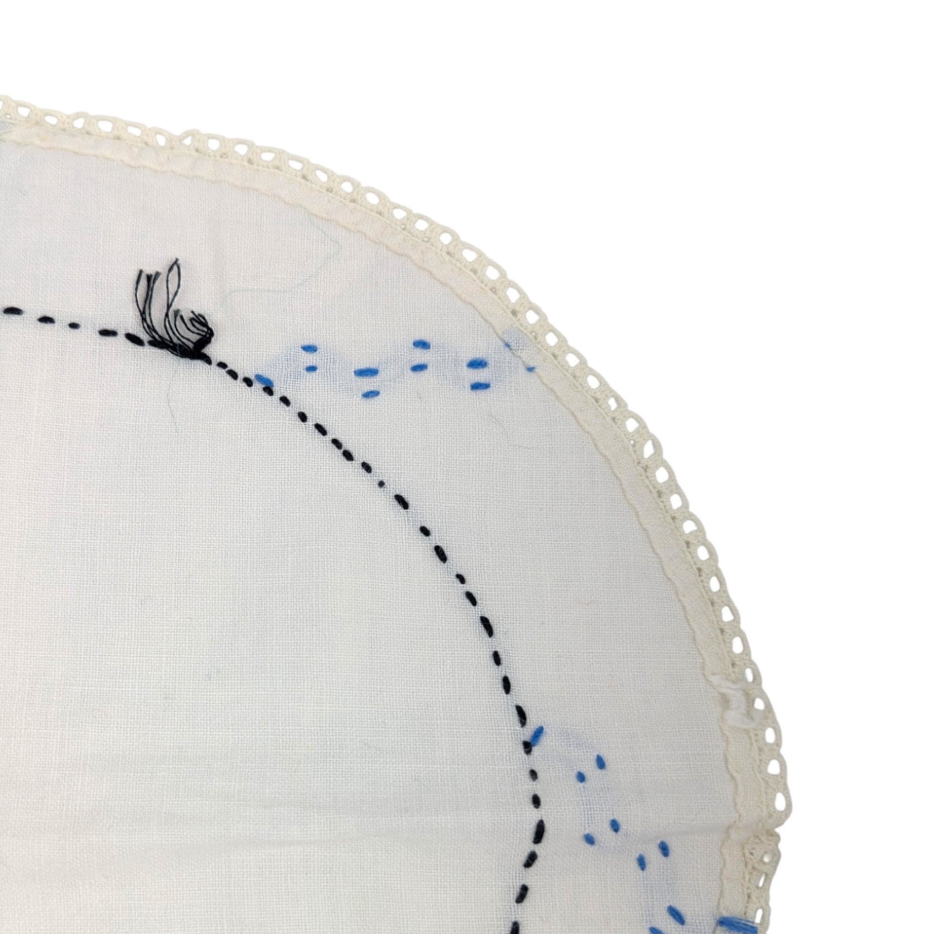 Vintage Embroidered Doilies: Set of Two Floral Linens with Crochet Edge