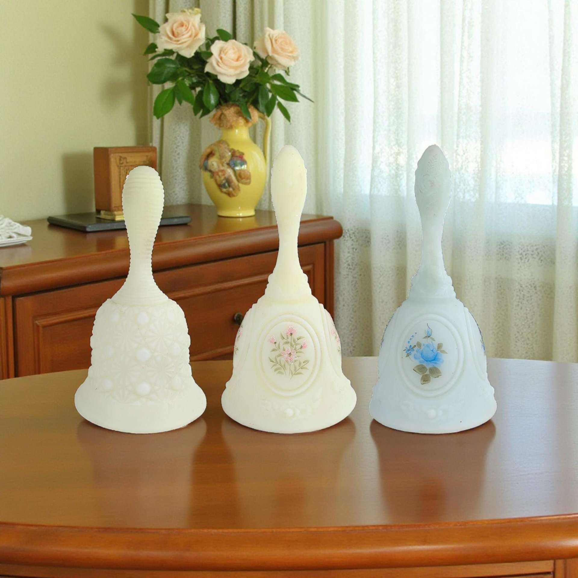 Vintage Fenton Art Glass Bell, Your Choice: Handpainted Floral or Custard Glass Handbell