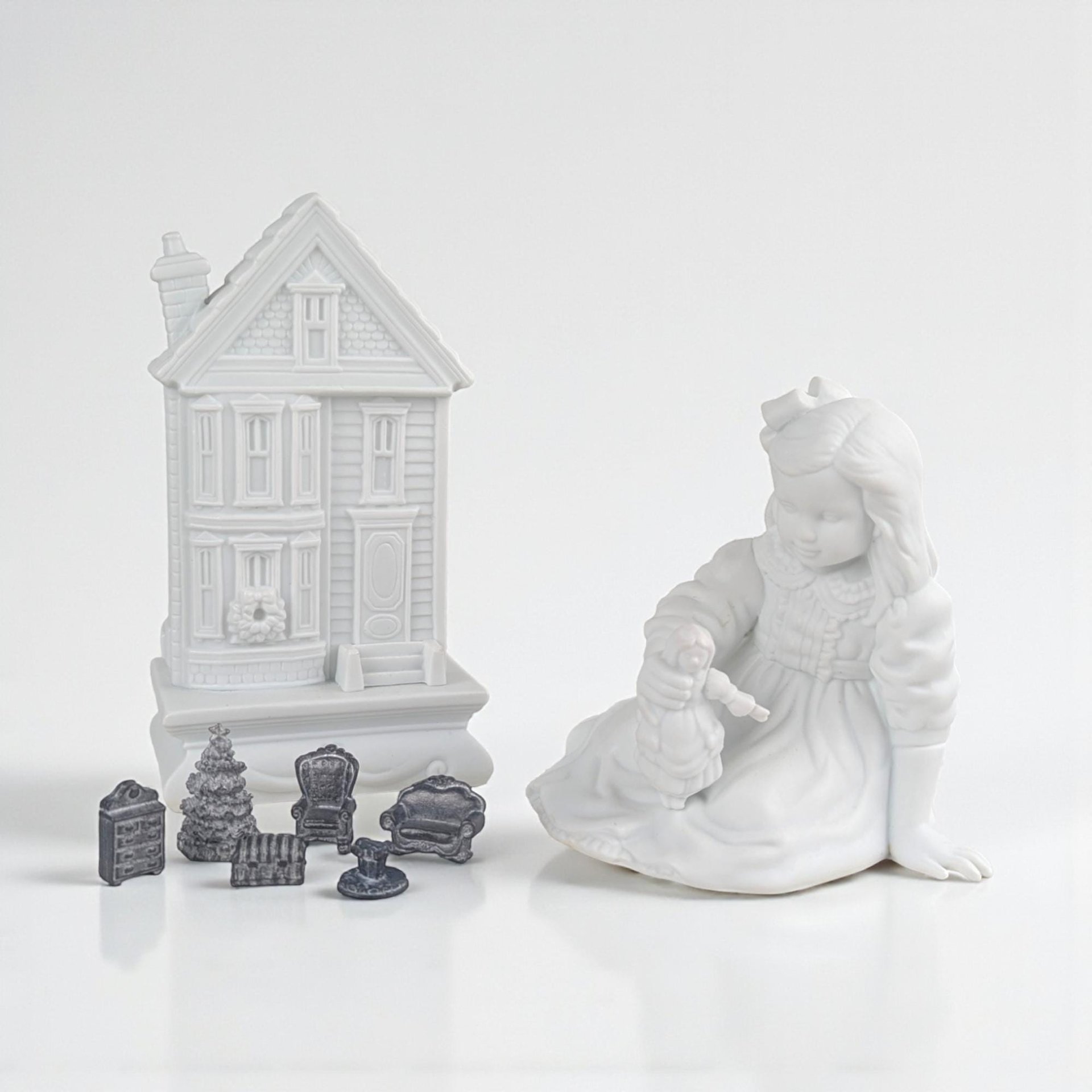 Vintage Dept 56 A Christmas Dollhouse: Winter Silhouette, 8-Piece Porcelain Figurine Set