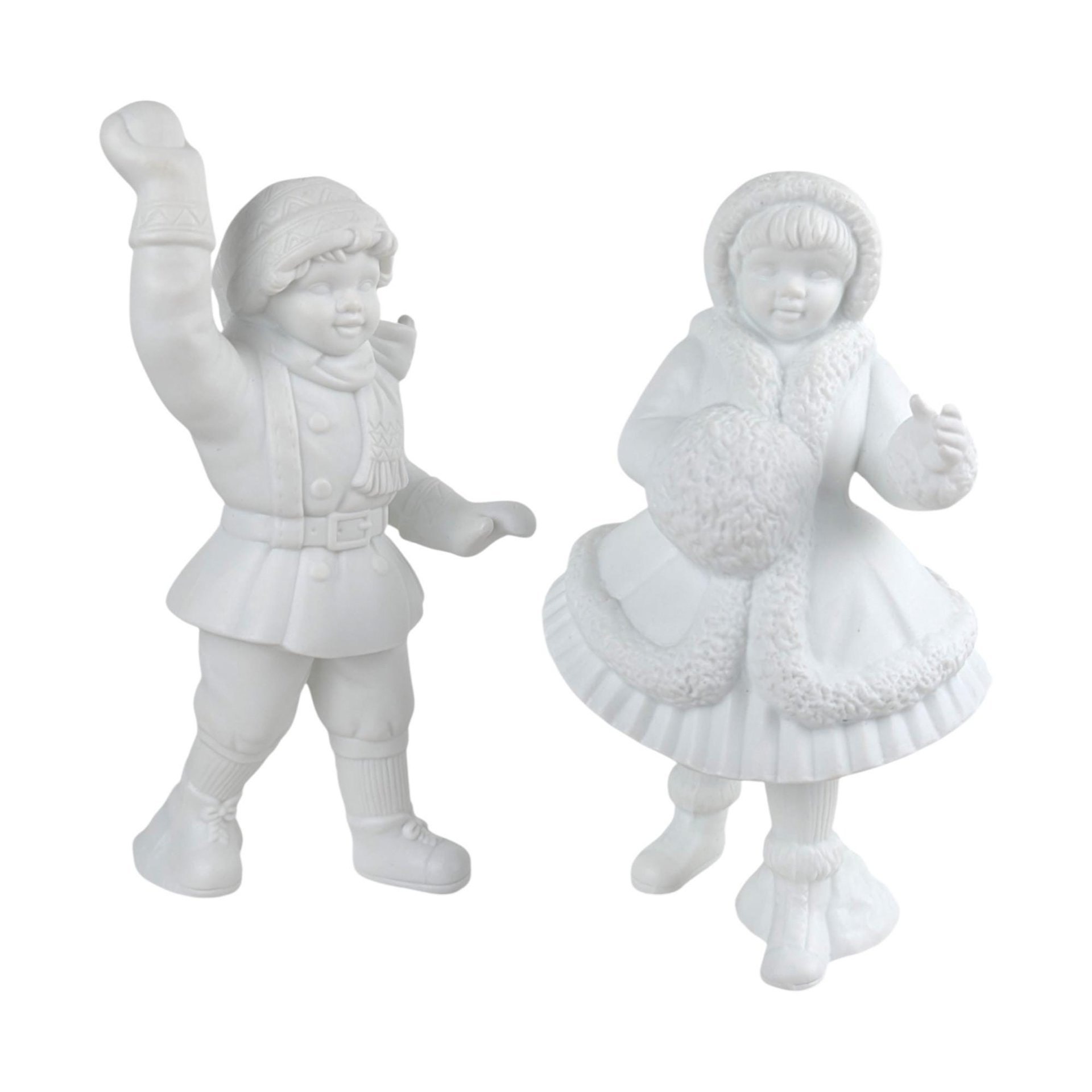 Vintage Dept 56 Shiny Skates & New Sled: Winter Silhouette Porcelain Figurine Set