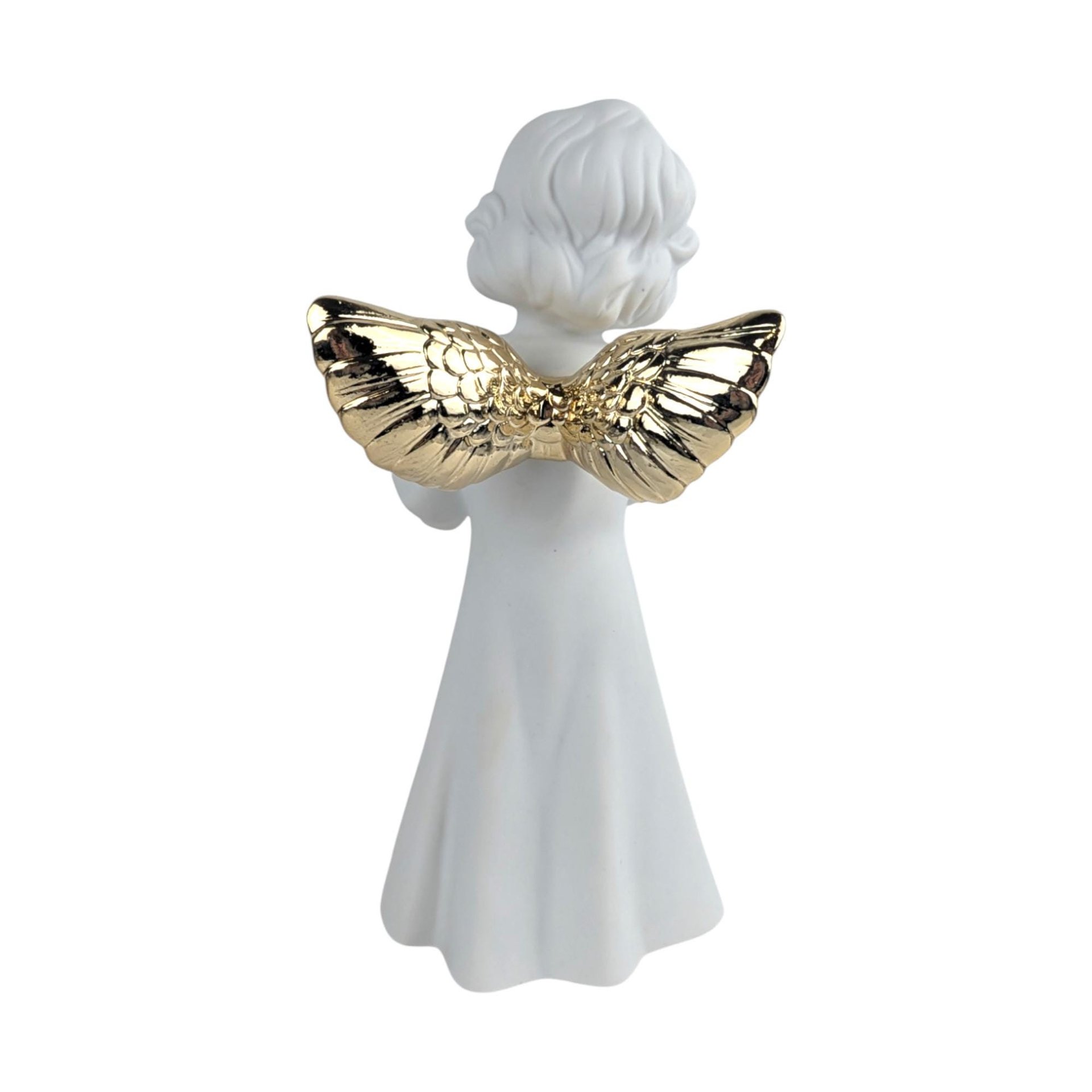 Vintage Dept 56 Choir Angel Candle Holder: Winter Silhouette Porcelain & Gold Figurine