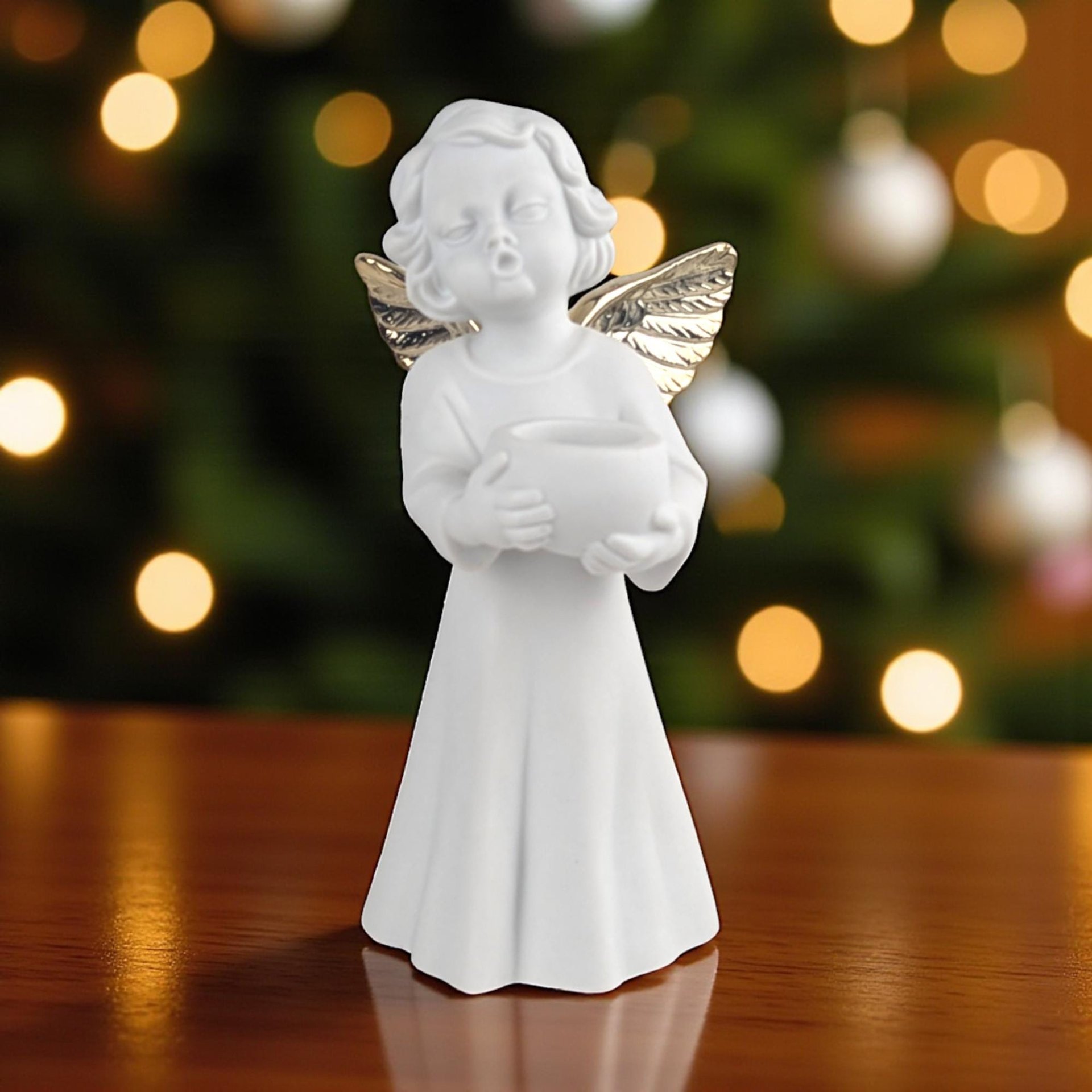 Vintage Dept 56 Choir Angel Candle Holder: Winter Silhouette Porcelain & Gold Figurine