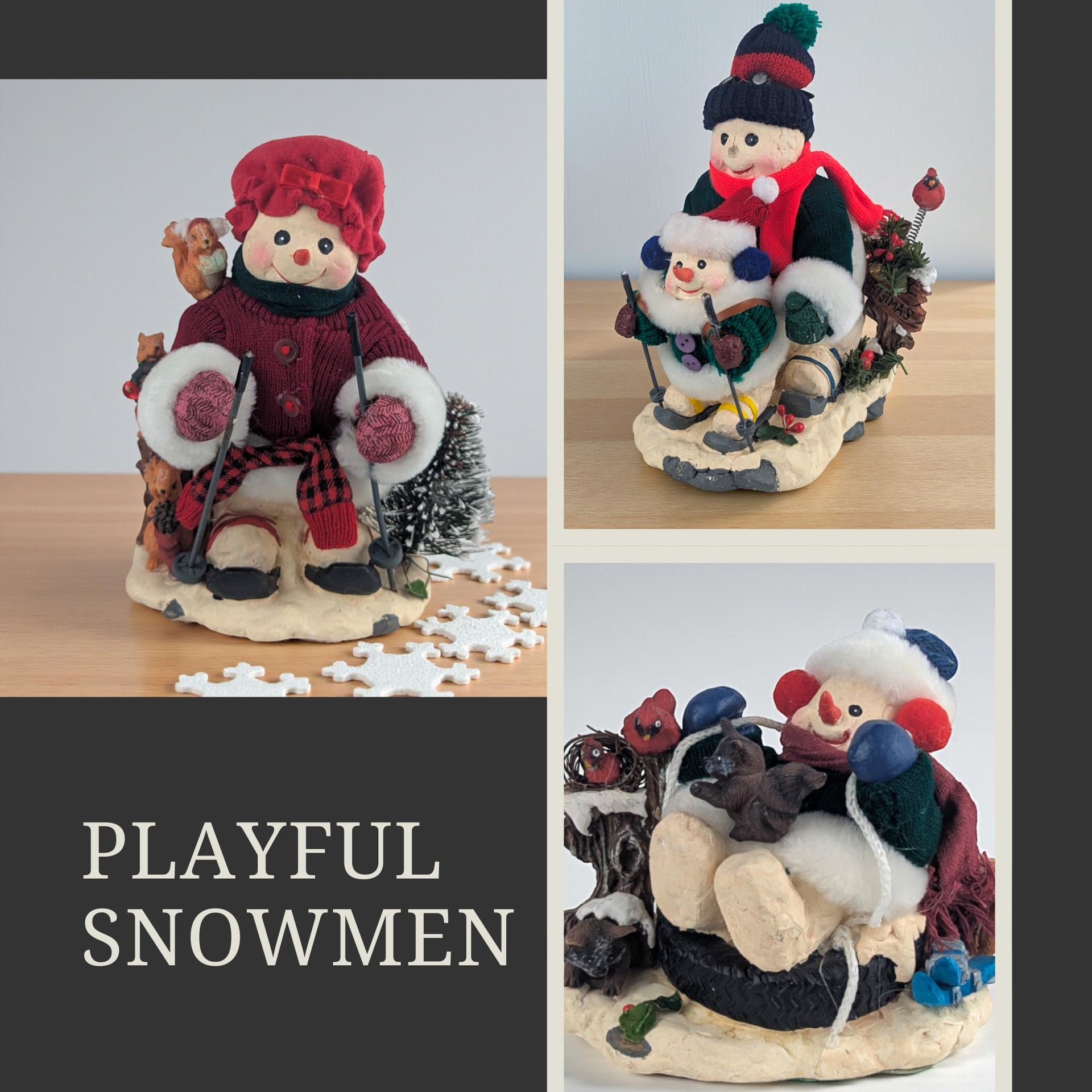 Vintage Grandeur Noel Snowman Figure, Your Choice: Skiing, Tire Swing, or Holiday Collectible