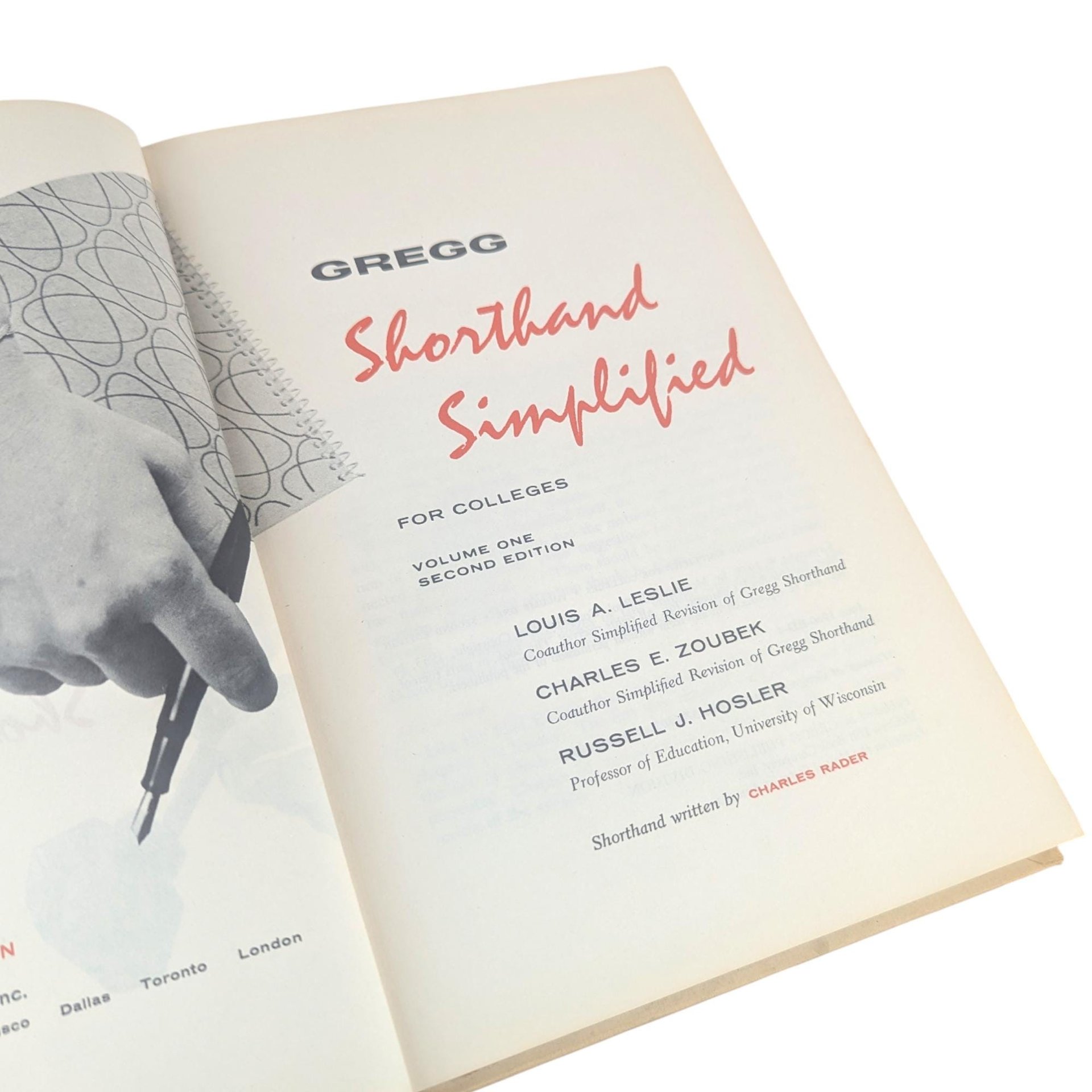 Vintage 1958 Gregg Shorthand For Colleges: Simplified Second Edition Textbook