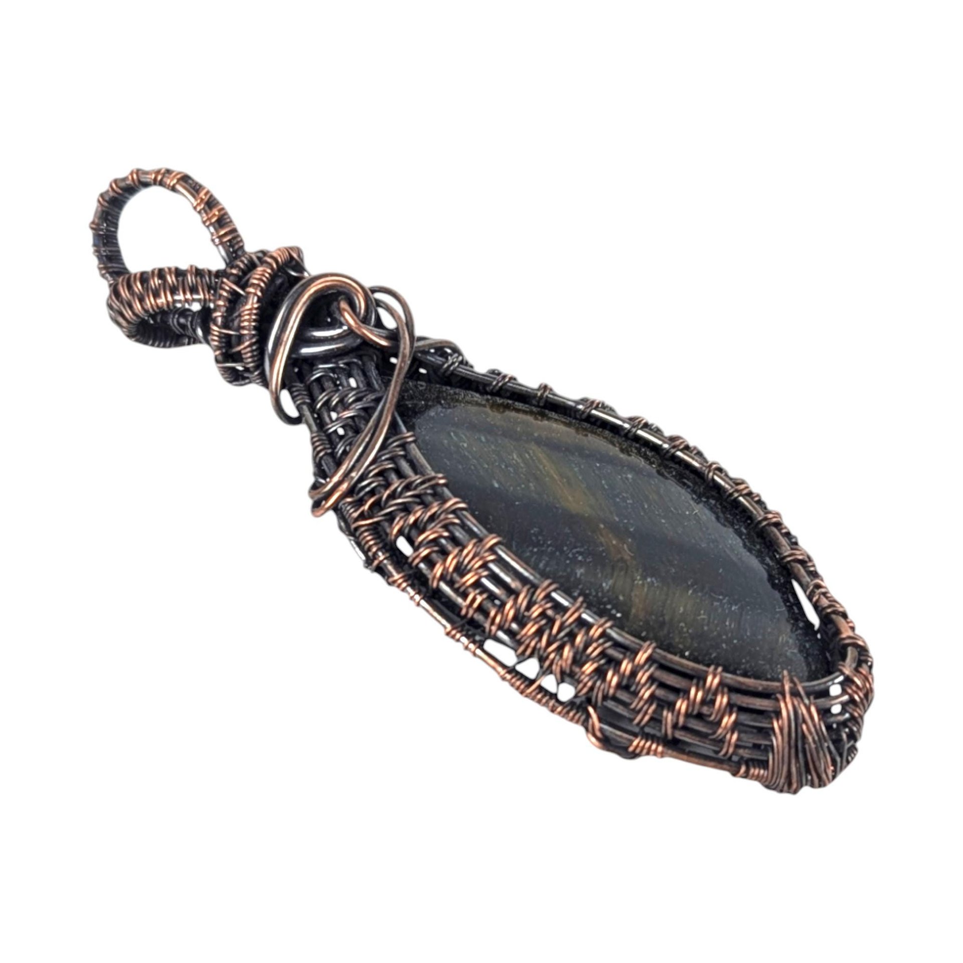 Tiger's Eye Wire Wrapped Pendant: Large Copper Statement Jewelry